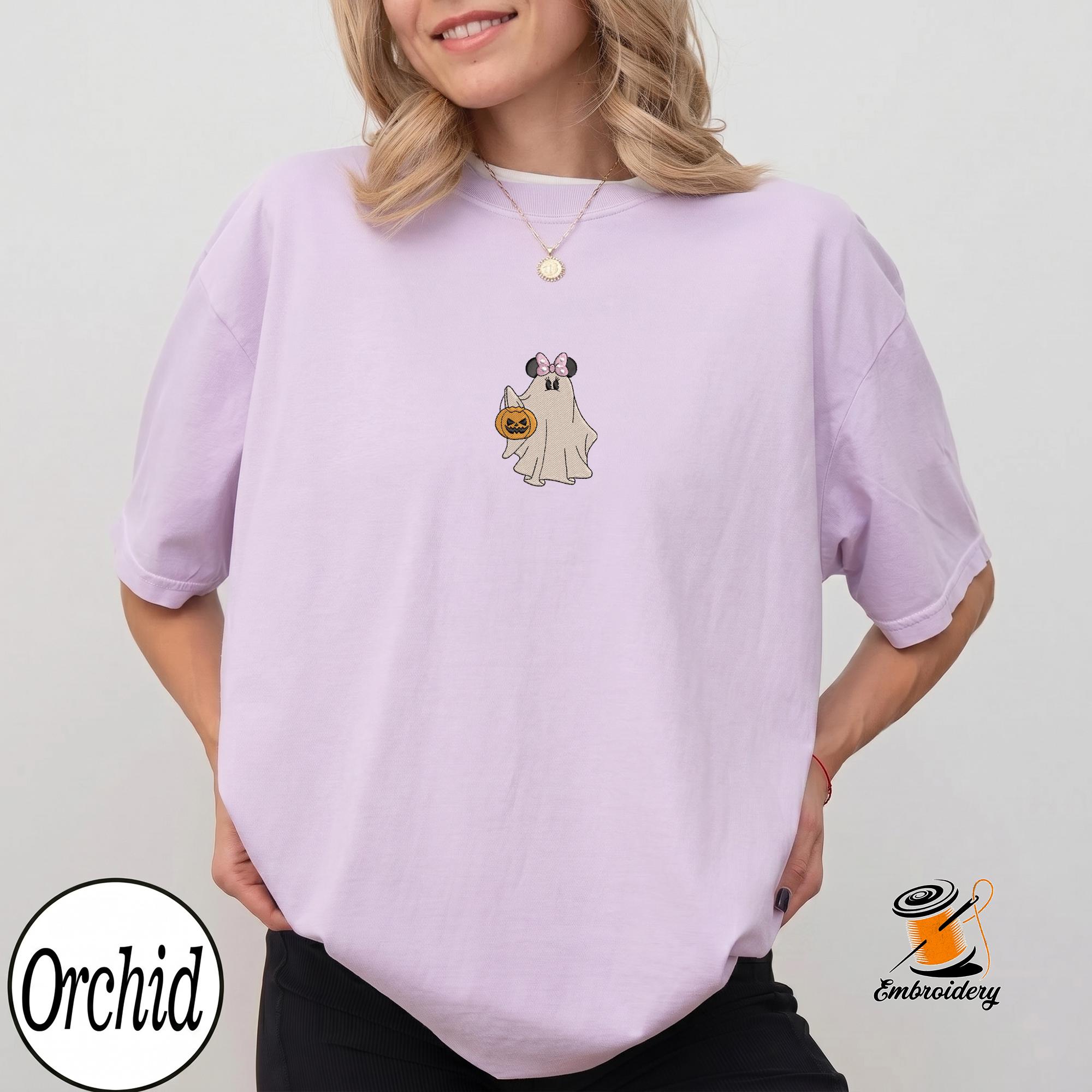 Embroidered Disney Halloween Couple Shirts with Matching Mickey and Minnie Ghost Tee Embroidery Design - photo 3