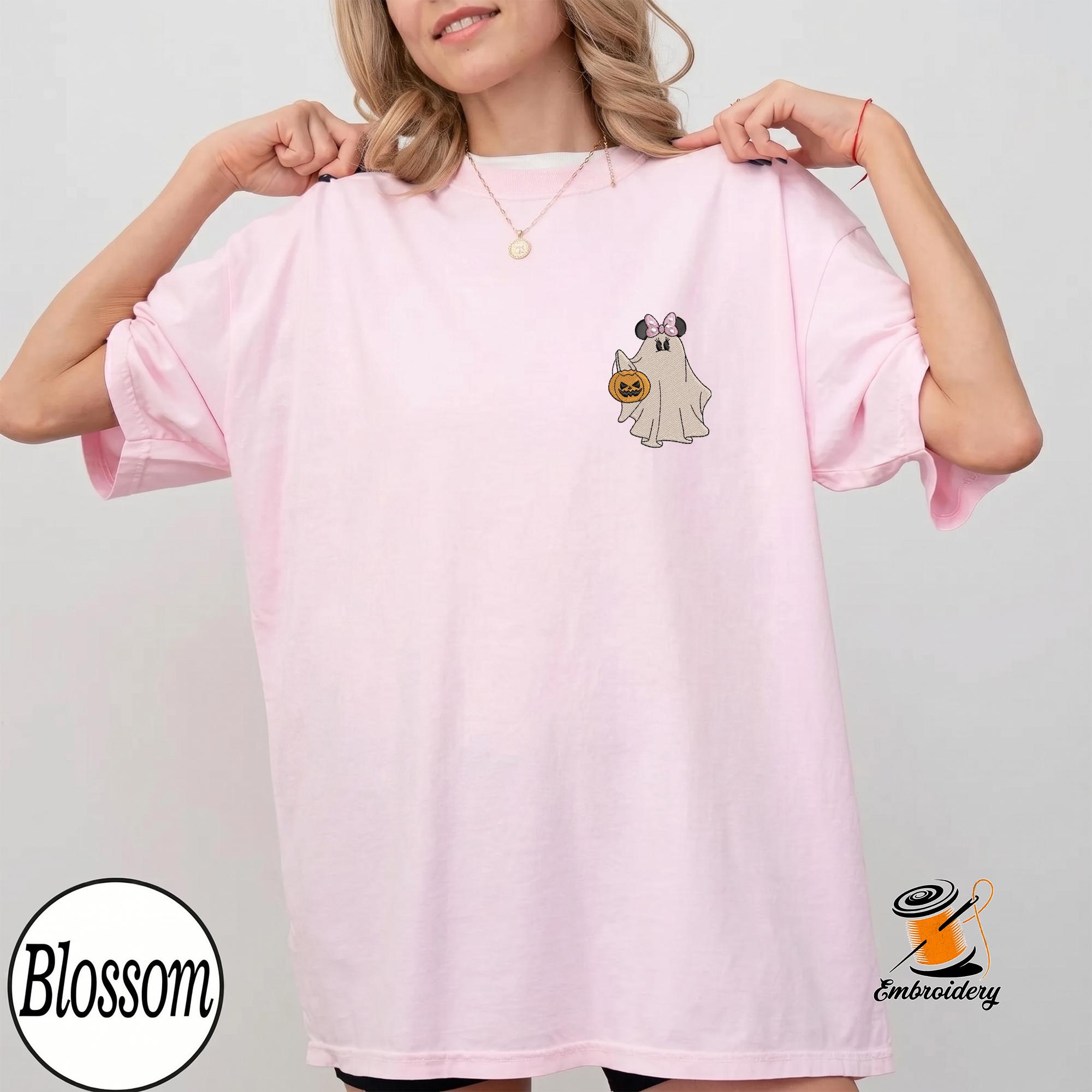Embroidered Disney Halloween Couple Shirts with Matching Mickey and Minnie Ghost Tee Embroidery Design - photo 5