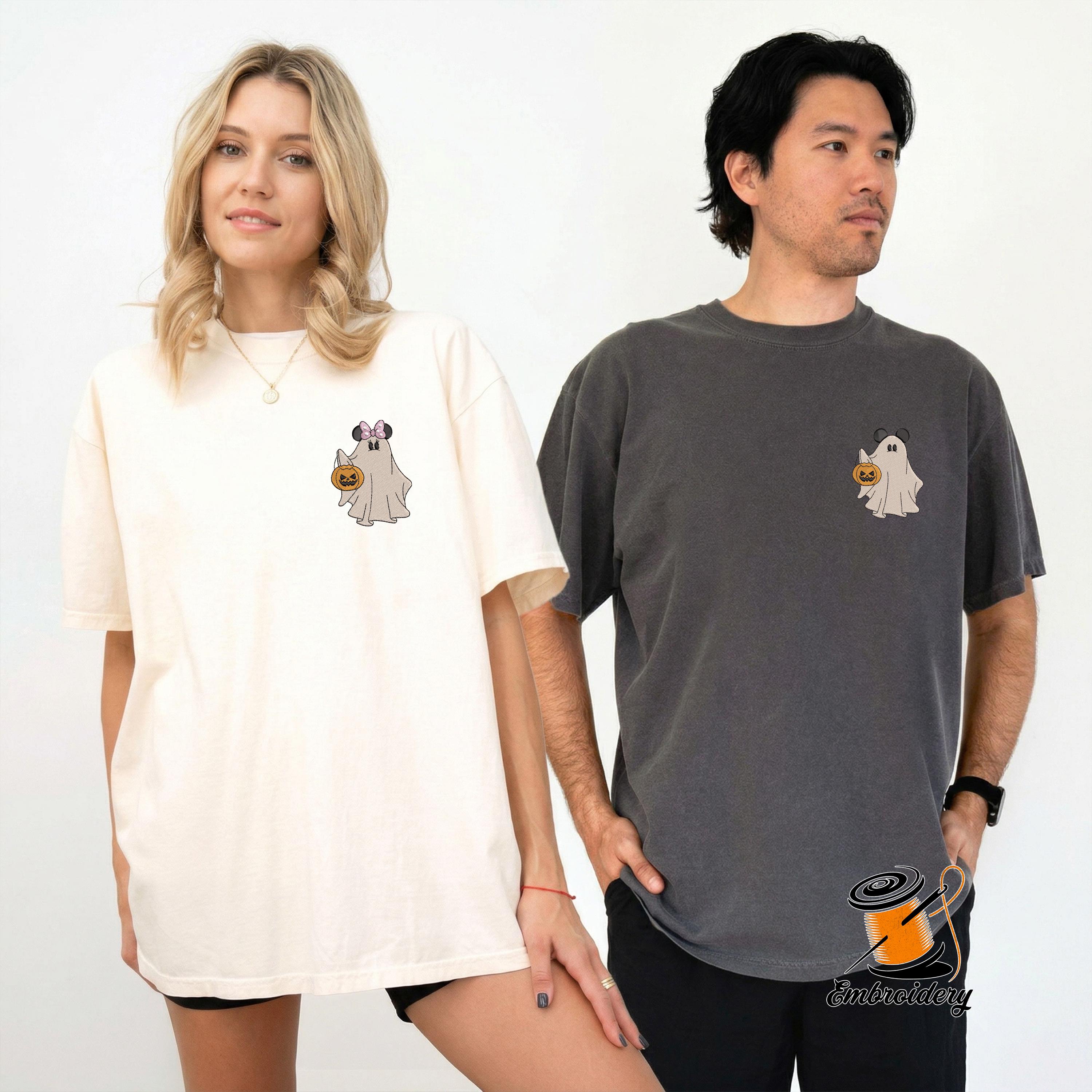 Embroidered Disney Halloween Couple Shirts with Matching Mickey and Minnie Ghost Tee Embroidery Design - photo 6