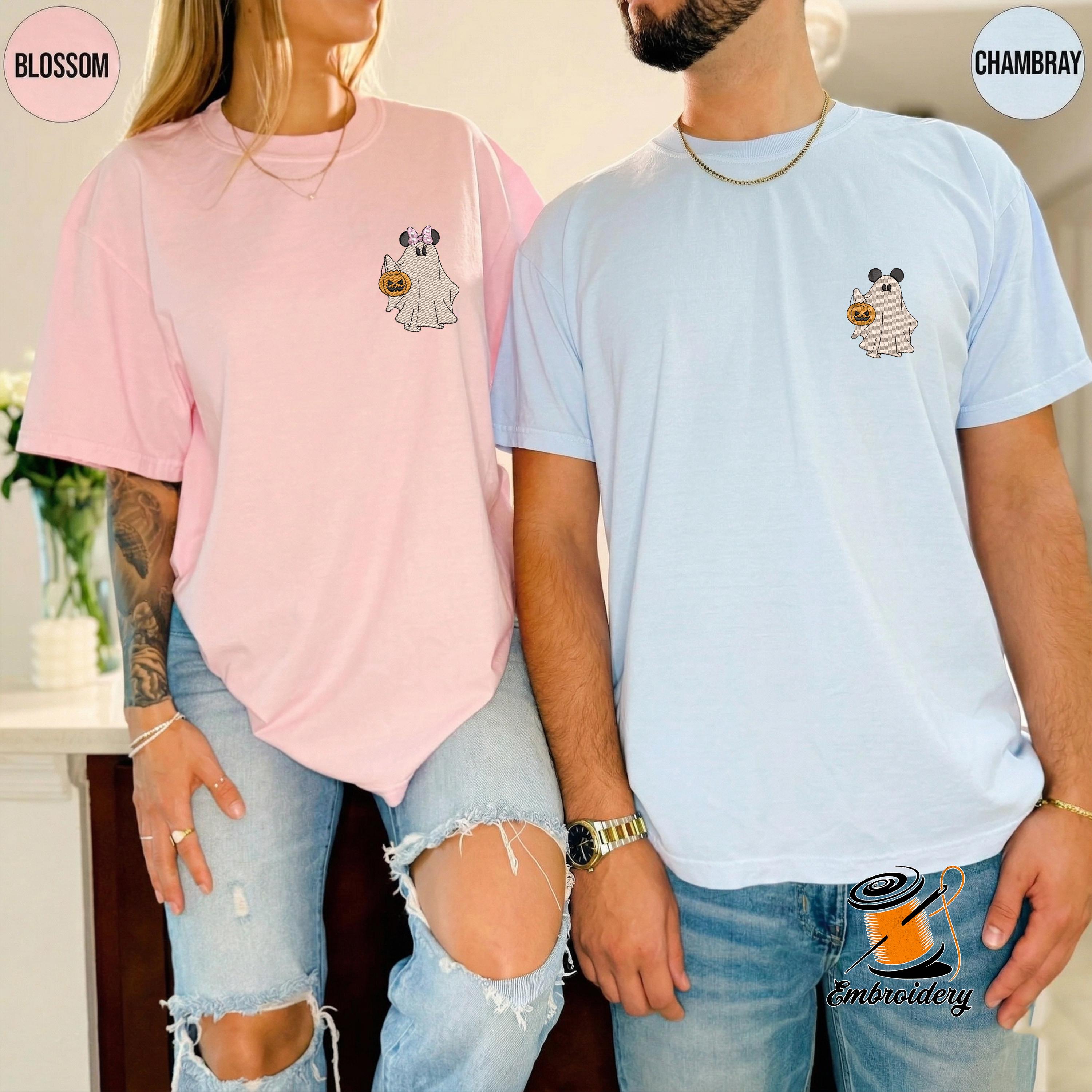 Embroidered Disney Halloween Couple Shirts with Matching Mickey and Minnie Ghost Tee Embroidery Design - photo 7
