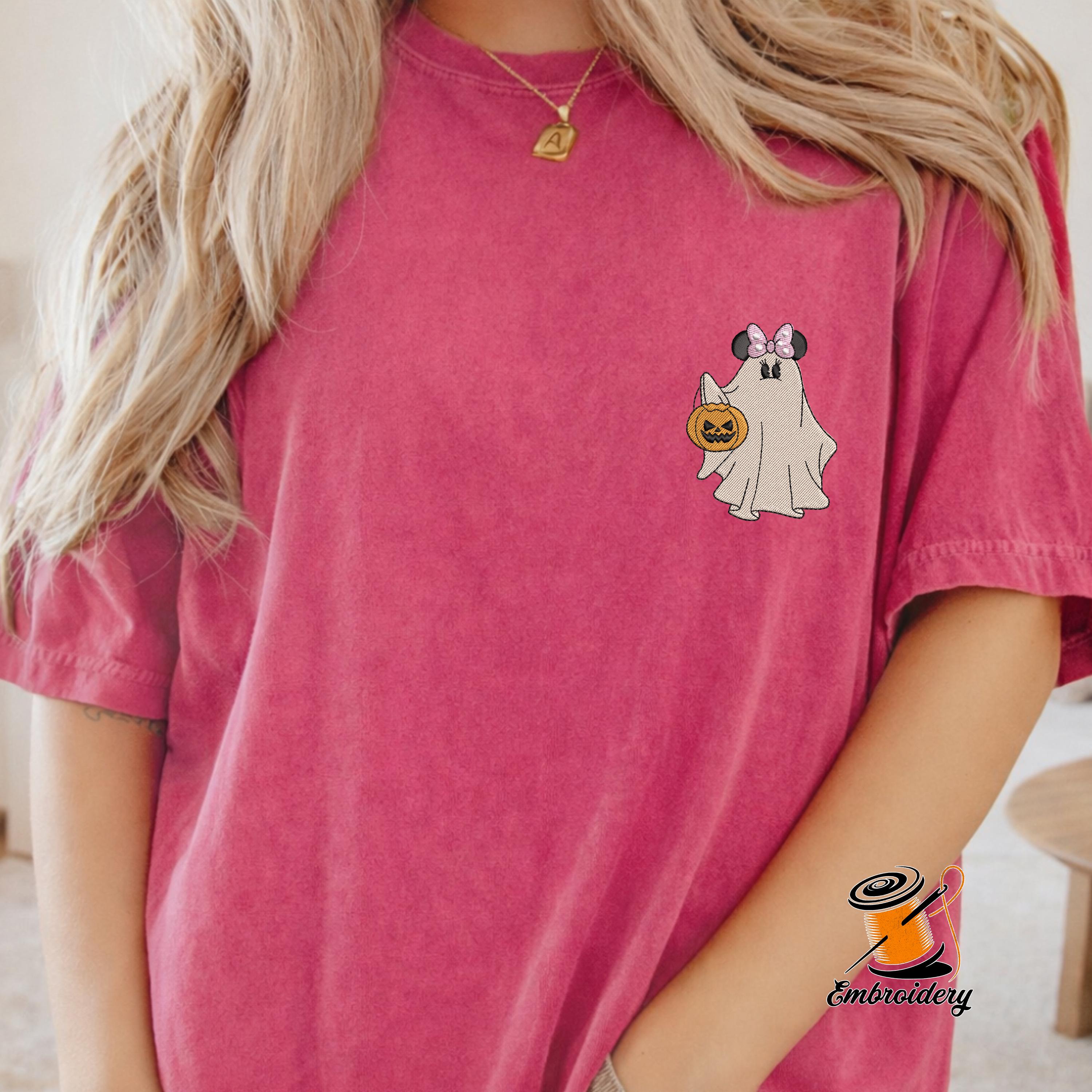 Embroidered Disney Halloween Couple Shirts with Matching Mickey and Minnie Ghost Tee Embroidery Design - photo 8
