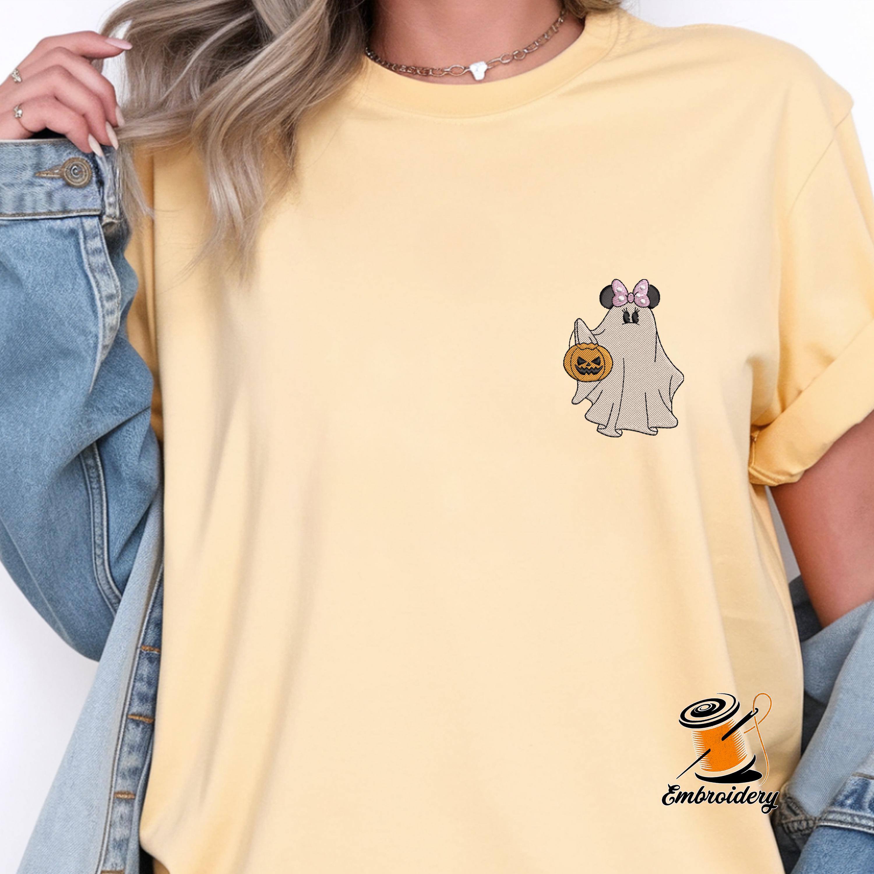 Embroidered Disney Halloween Couple Shirts with Matching Mickey and Minnie Ghost Tee Embroidery Design - photo 9