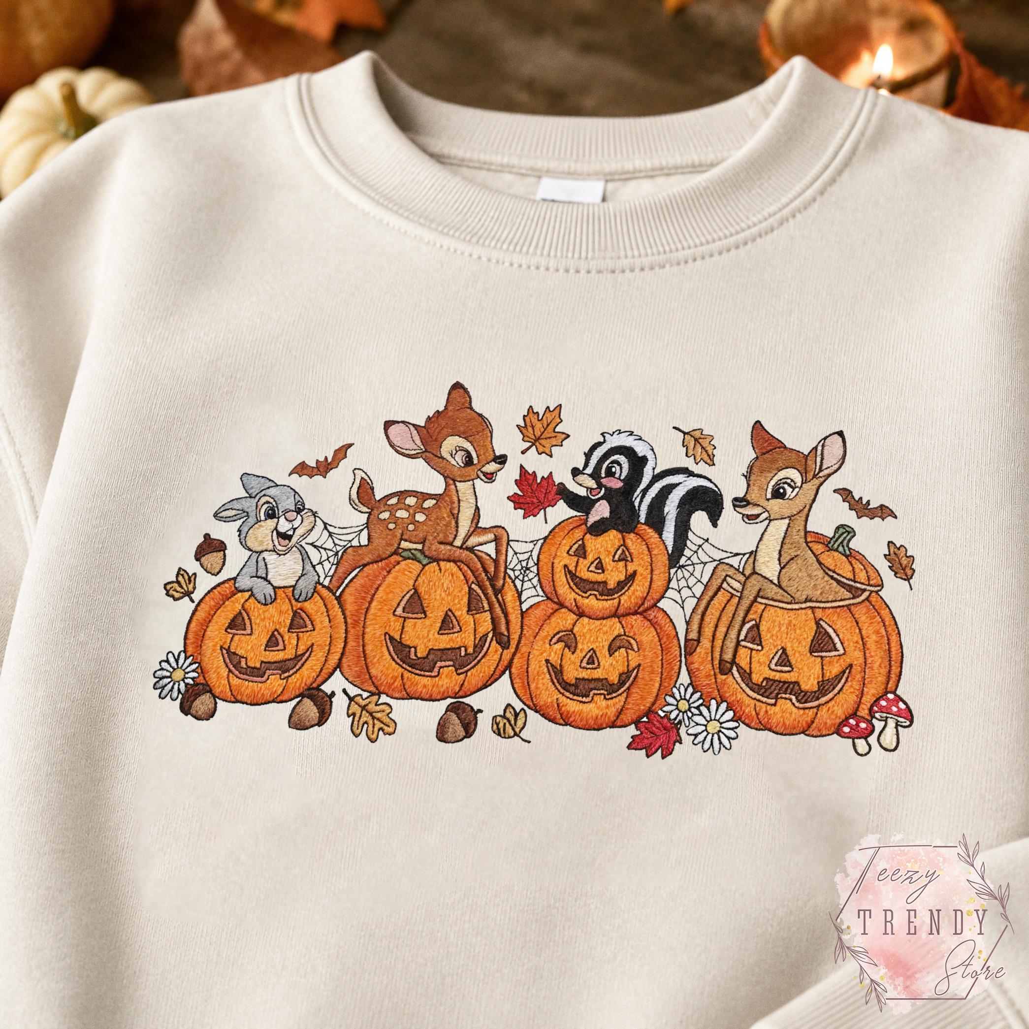 Embroidered Bambi Halloween Sweatshirt with Thumper Flower and Faline – Cute Disney Pumpkin Fall Spooky Cozy Outfit T-Shirt - photo 5
