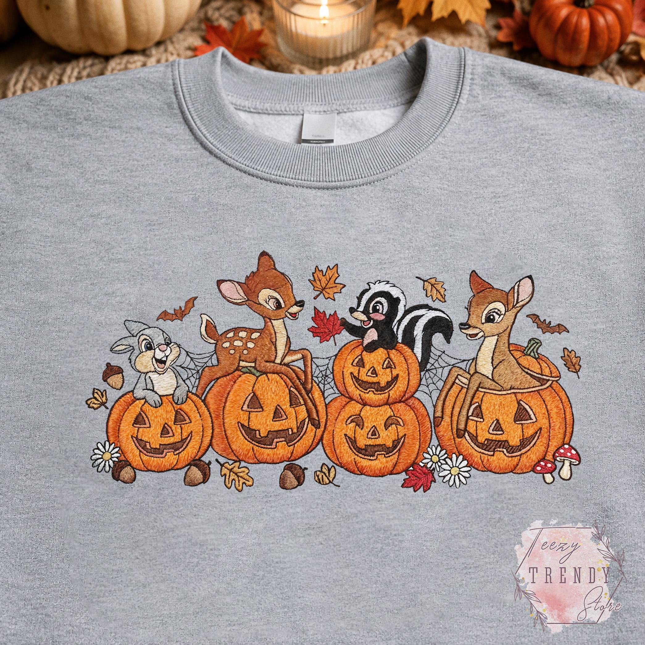 Embroidered Bambi Halloween Sweatshirt with Thumper Flower and Faline – Cute Disney Pumpkin Fall Spooky Cozy Outfit T-Shirt - photo 6
