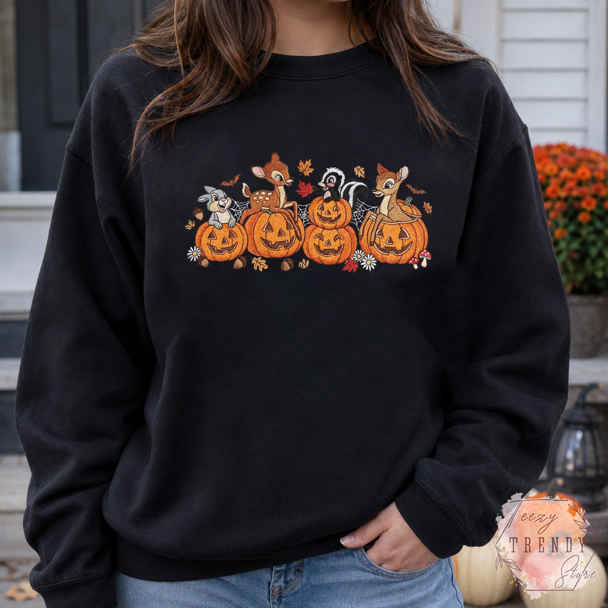 Embroidered Bambi Halloween Sweatshirt with Thumper Flower and Faline – Cute Disney Pumpkin Fall Spooky Cozy Outfit T-Shirt - photo 7