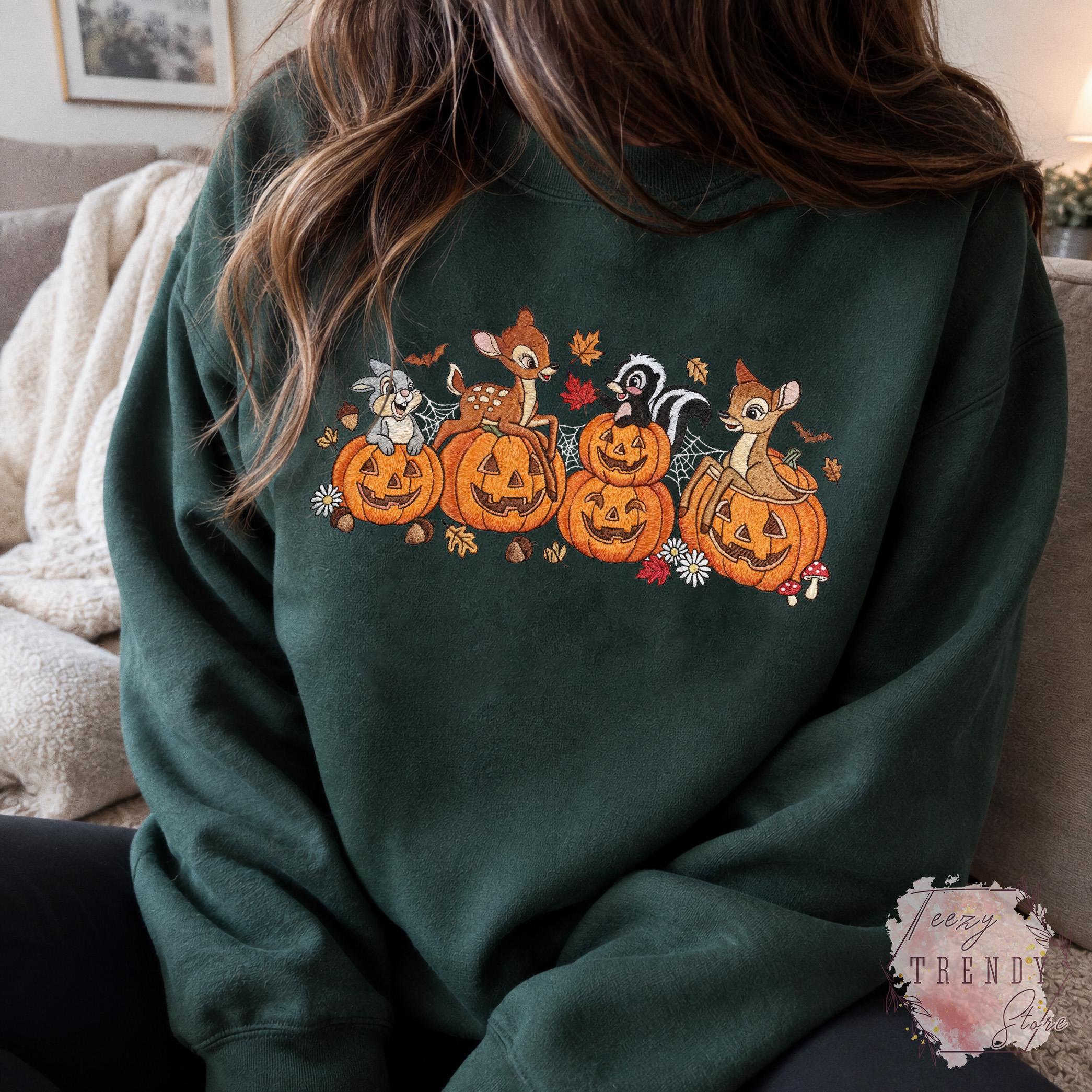 Embroidered Bambi Halloween Sweatshirt with Thumper Flower and Faline – Cute Disney Pumpkin Fall Spooky Cozy Outfit T-Shirt - photo 8