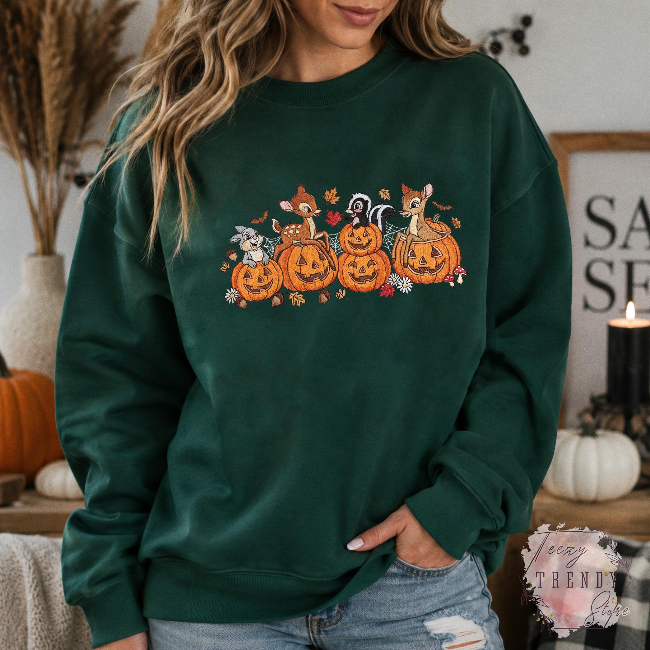 Embroidered Bambi Halloween Sweatshirt with Thumper Flower and Faline – Cute Disney Pumpkin Fall Spooky Cozy Outfit T-Shirt - photo 9