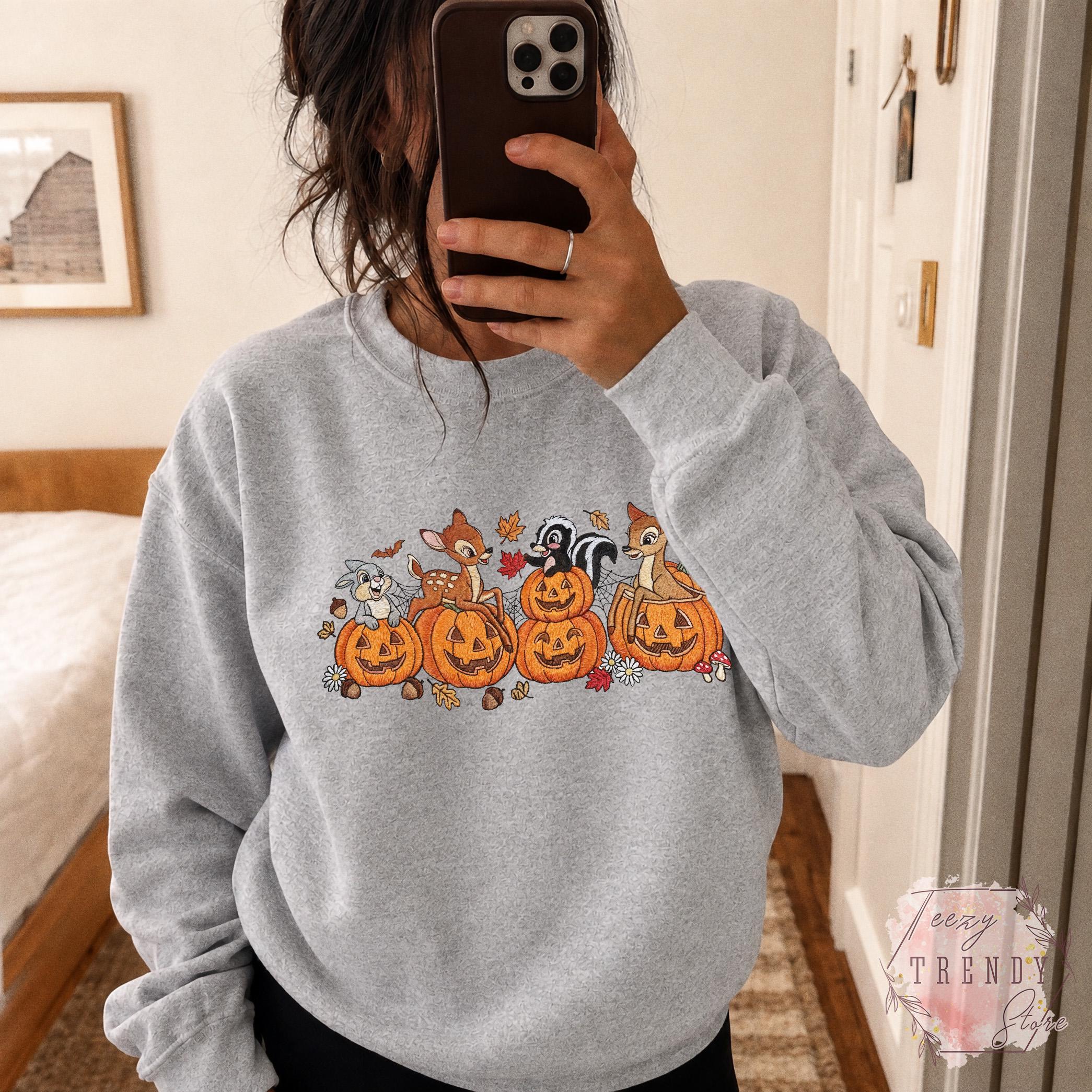Embroidered Bambi Halloween Sweatshirt with Thumper Flower and Faline – Cute Disney Pumpkin Fall Spooky Cozy Outfit T-Shirt - photo 10