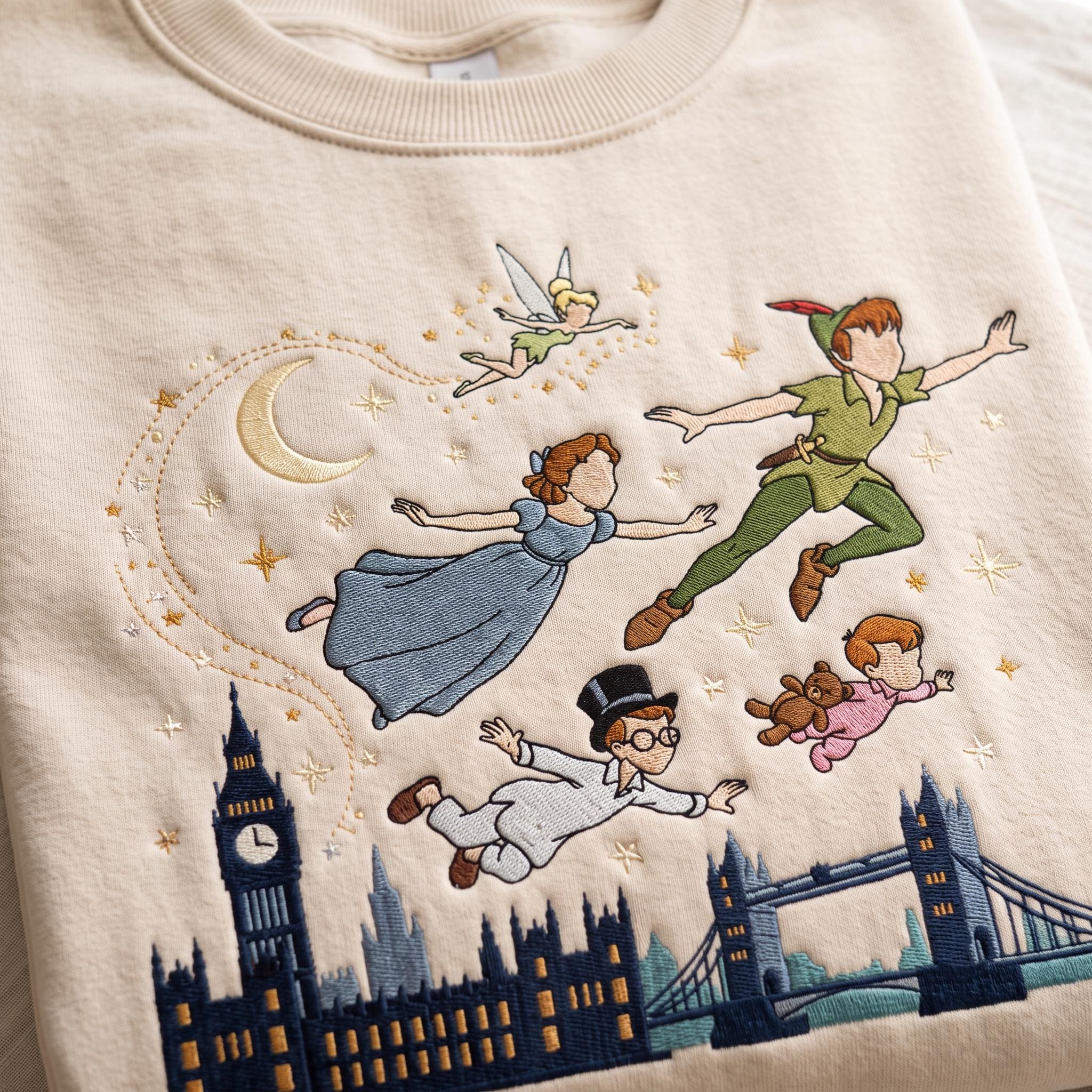 Embroidered Neverland Flight Adventure Sweatshirt Tee with Peter Pan Tinker Bell Wendy John Michael for Disney Family Trip Vacation Crewneck - photo 2