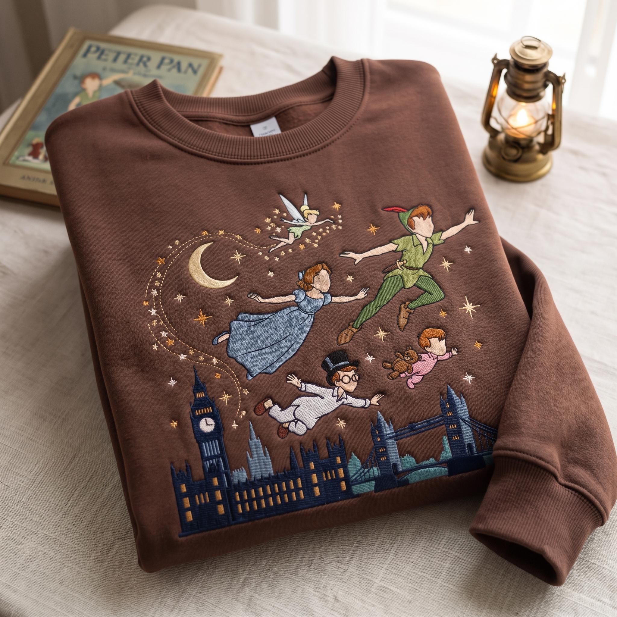 Embroidered Neverland Flight Adventure Sweatshirt Tee with Peter Pan Tinker Bell Wendy John Michael for Disney Family Trip Vacation Crewneck - photo 3