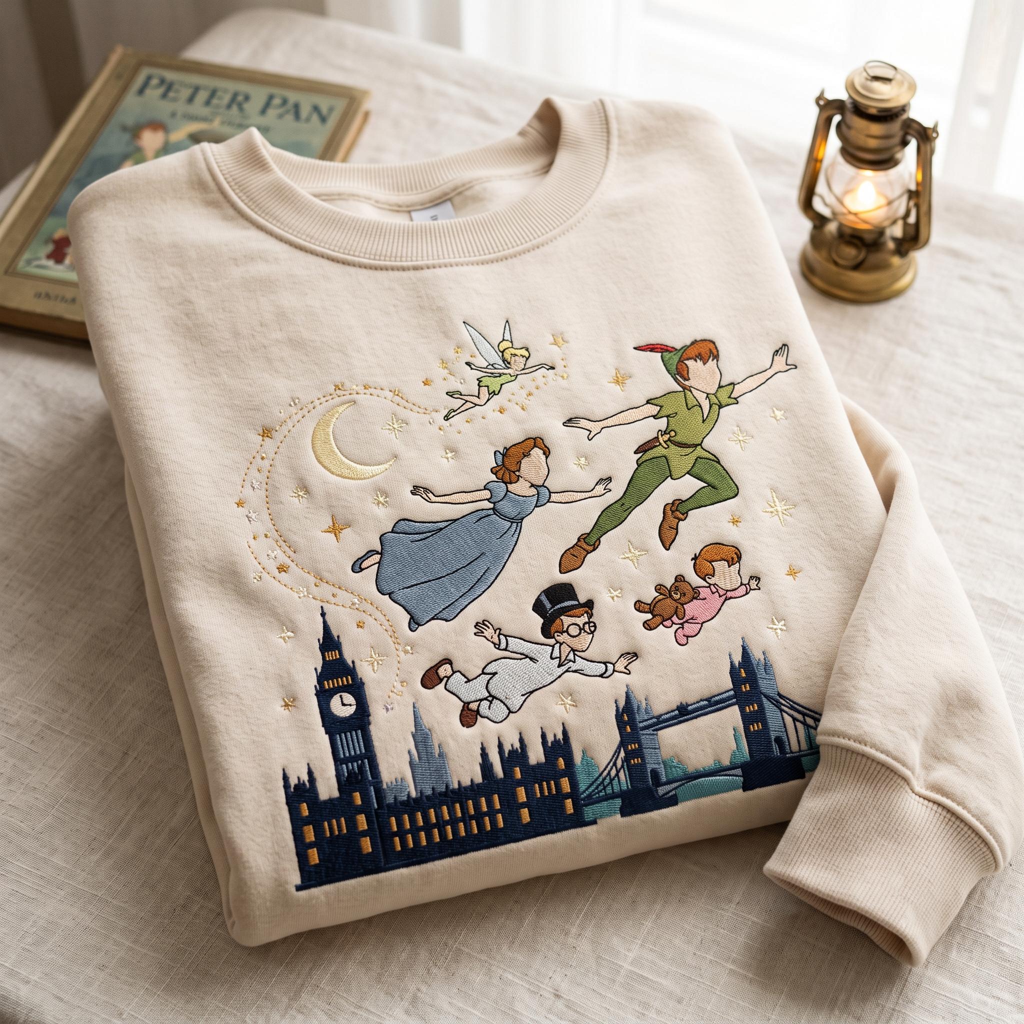 Embroidered Neverland Flight Adventure Sweatshirt Tee with Peter Pan Tinker Bell Wendy John Michael for Disney Family Trip Vacation Crewneck - photo 4