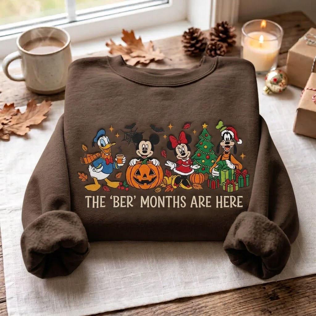 Embroidered Mickey and Friends Ber Months Sweatshirt – Disney Halloween Christmas Crewneck for Fall Holiday Season Vacation Gift