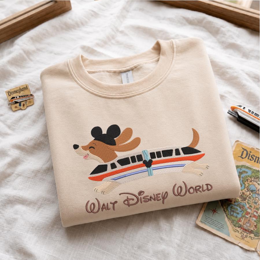 Embroidered Disney Monorail Dachshund Mickey Sweatshirt – Magical Land Disney World Vacation Tee and Theme Park Apparel for Doxie Lover Gift - photo 2