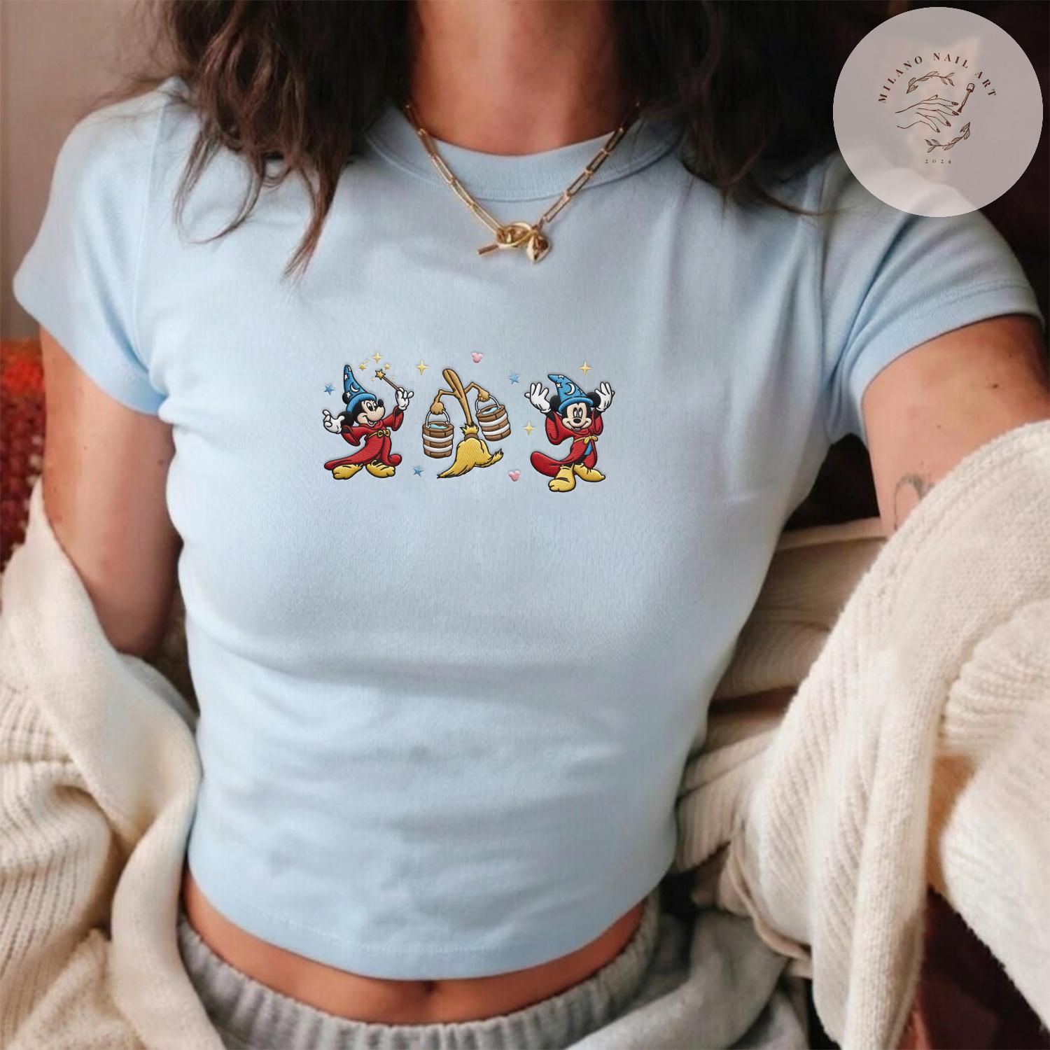 Embroidered Disney Fantasia Sorcerer Mickey Wizard Lace Trim Tank Top – Baby Tee Crop Tank for WDW Disneyland Fantasmic Trip - photo 3
