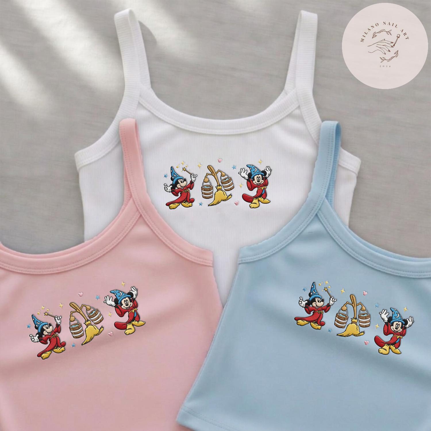 Embroidered Disney Fantasia Sorcerer Mickey Wizard Lace Trim Tank Top – Baby Tee Crop Tank for WDW Disneyland Fantasmic Trip - photo 4