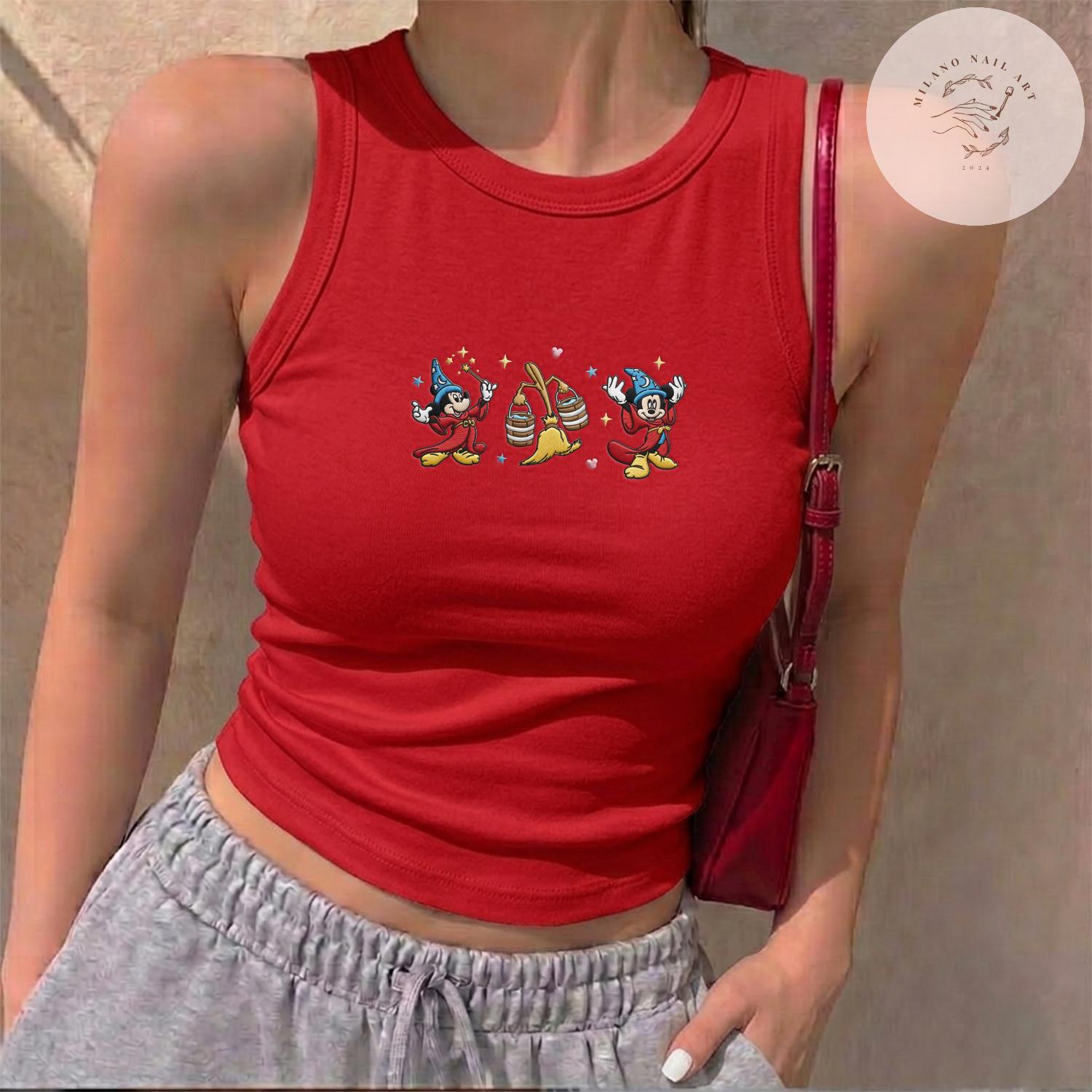 Embroidered Disney Fantasia Sorcerer Mickey Wizard Lace Trim Tank Top – Baby Tee Crop Tank for WDW Disneyland Fantasmic Trip - photo 5