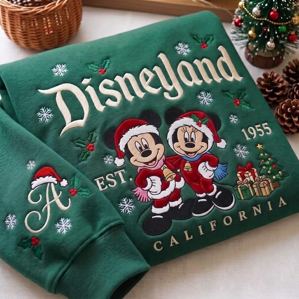 Embroidered Disneyland Christmas Sweatshirt with Mickey and Minnie Holiday Crewneck – Vintage Disney Shirt for California Vacation Gift - photo 2
