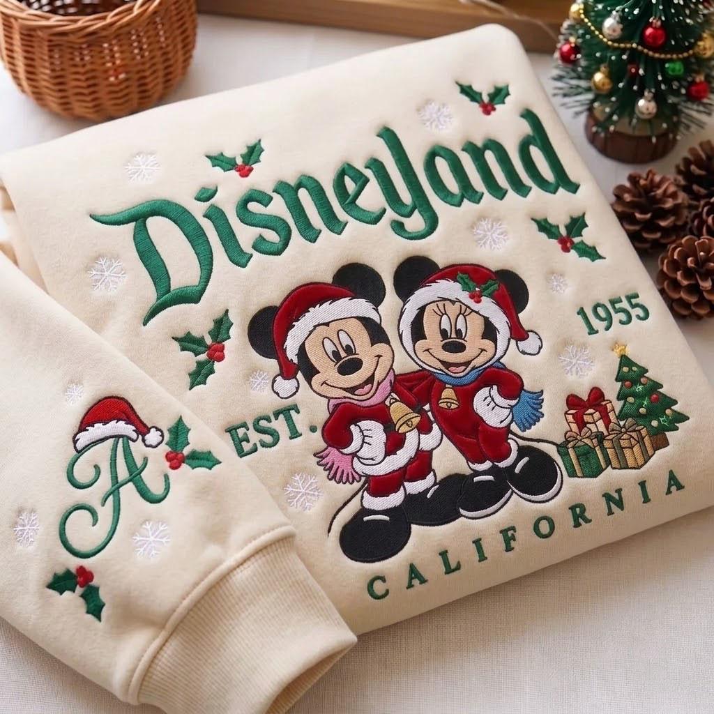 Embroidered Disneyland Christmas Sweatshirt with Mickey and Minnie Holiday Crewneck – Vintage Disney Shirt for California Vacation Gift - photo 3