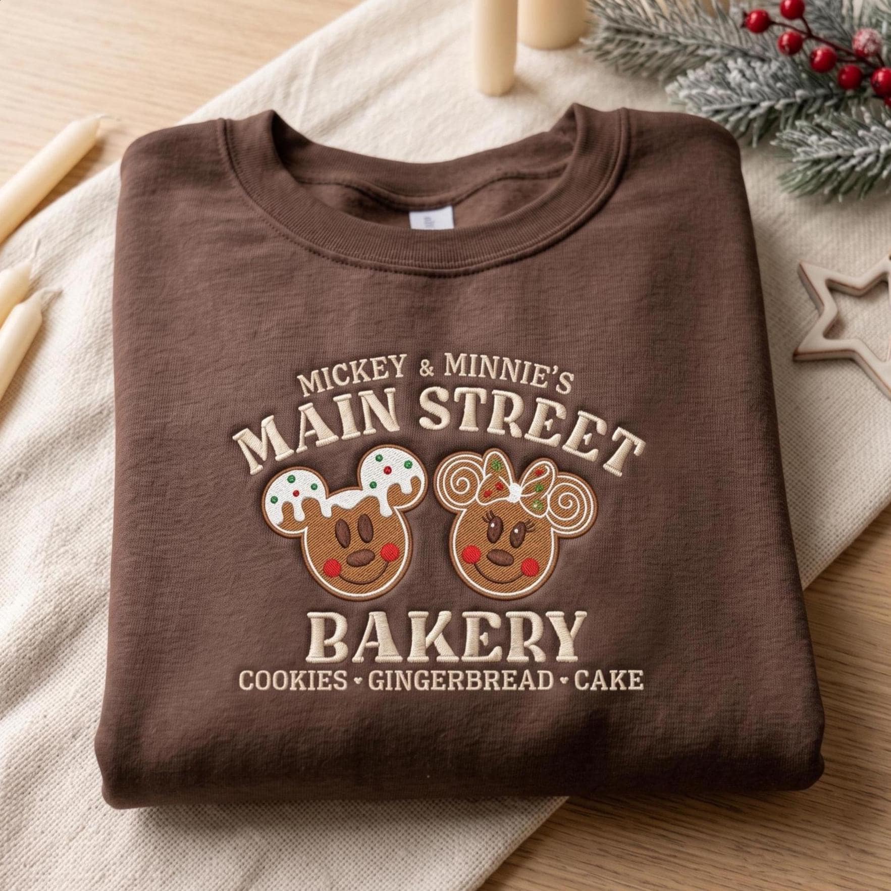 Embroidered Mickey and Minnie Gingerbread Main Street Bakery Cookies Disney Christmas Quarter Zip Sweatshirt and Holiday Lace Trim Tank - photo 2
