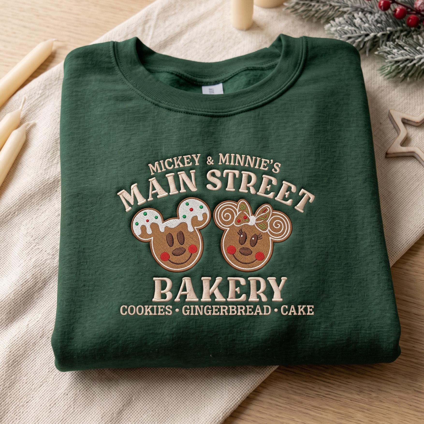Embroidered Mickey and Minnie Gingerbread Main Street Bakery Cookies Disney Christmas Quarter Zip Sweatshirt and Holiday Lace Trim Tank - photo 3