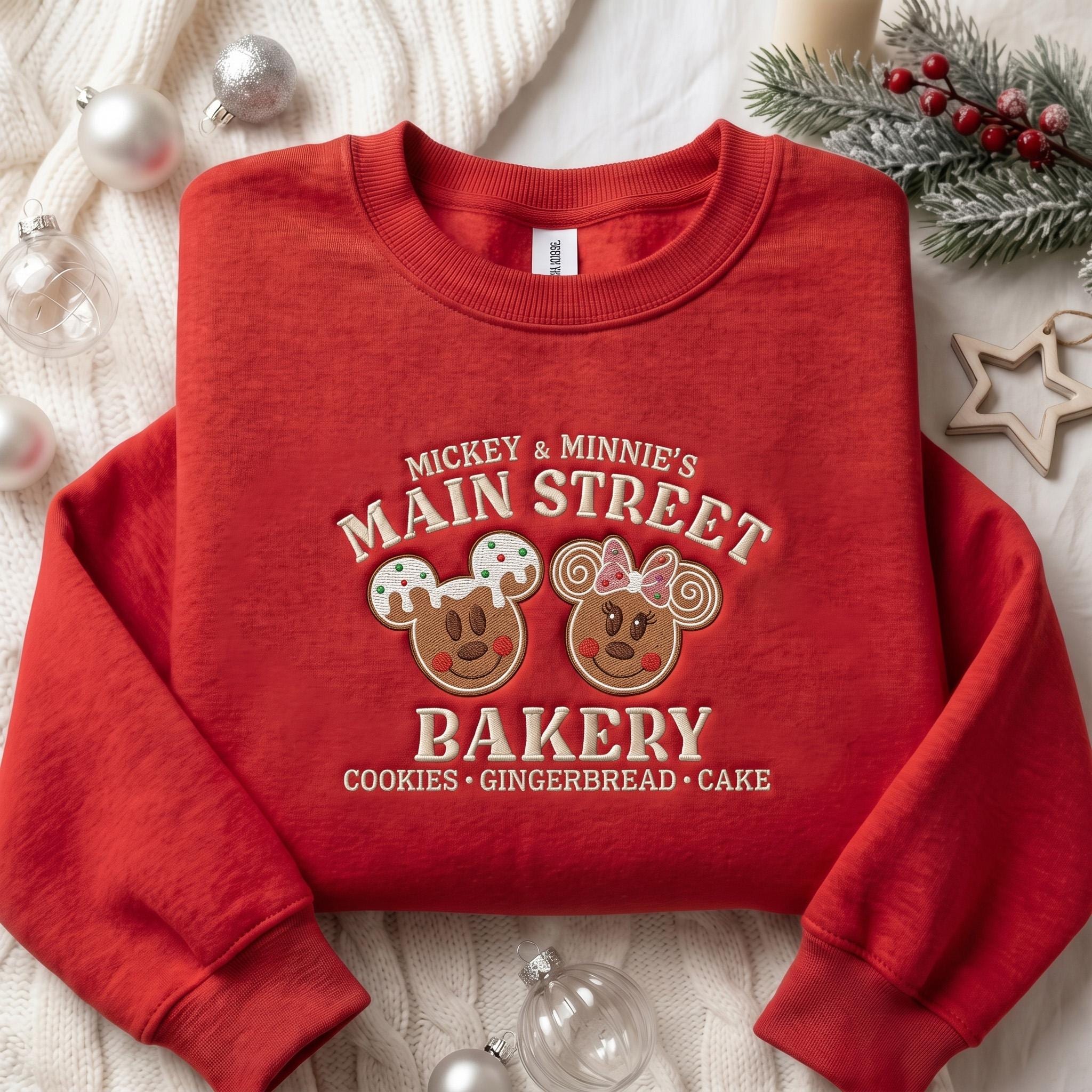 Embroidered Mickey and Minnie Gingerbread Main Street Bakery Cookies Disney Christmas Quarter Zip Sweatshirt and Holiday Lace Trim Tank - photo 4