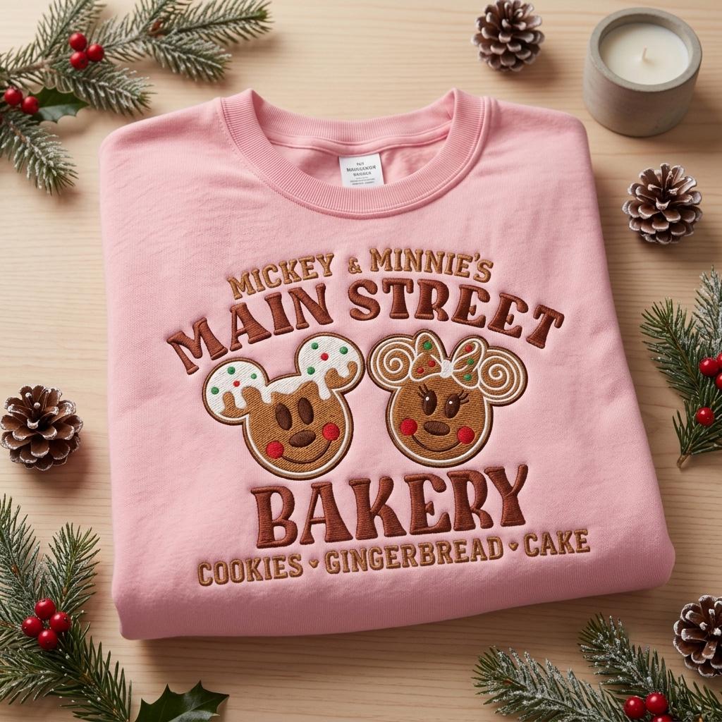 Embroidered Mickey and Minnie Gingerbread Main Street Bakery Cookies Disney Christmas Quarter Zip Sweatshirt and Holiday Lace Trim Tank - photo 5