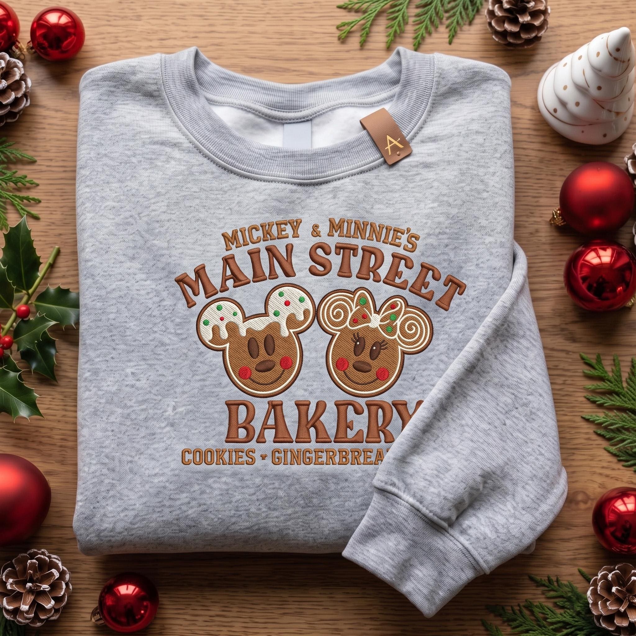 Embroidered Mickey and Minnie Gingerbread Main Street Bakery Cookies Disney Christmas Quarter Zip Sweatshirt and Holiday Lace Trim Tank - photo 8