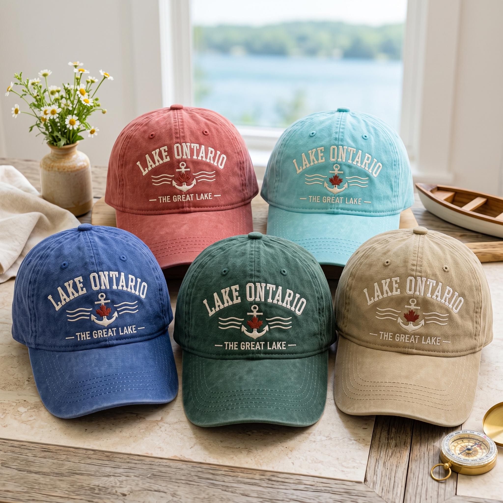 Lake Ontario Anchor Embroidered Dad Hat – Maple Leaf Great Lakes Canada Cap, Nautical Lake Life Cottage Gift For Lake Lover