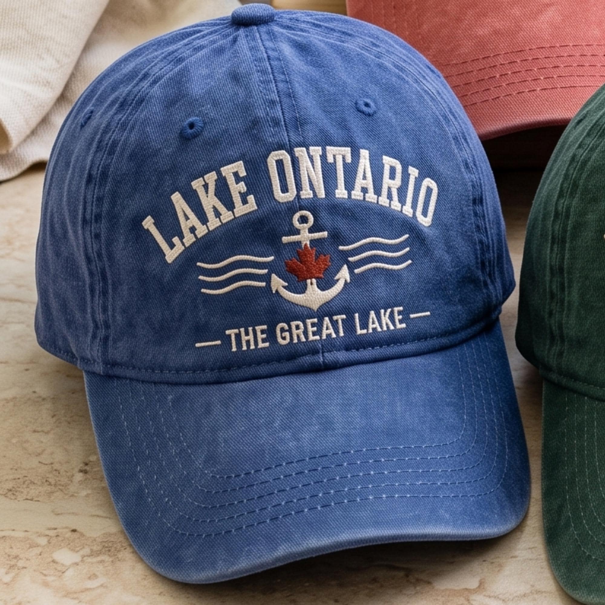 Lake Ontario Anchor Embroidered Dad Hat – Maple Leaf Great Lakes Canada Cap, Nautical Lake Life Cottage Gift For Lake Lover - photo 2