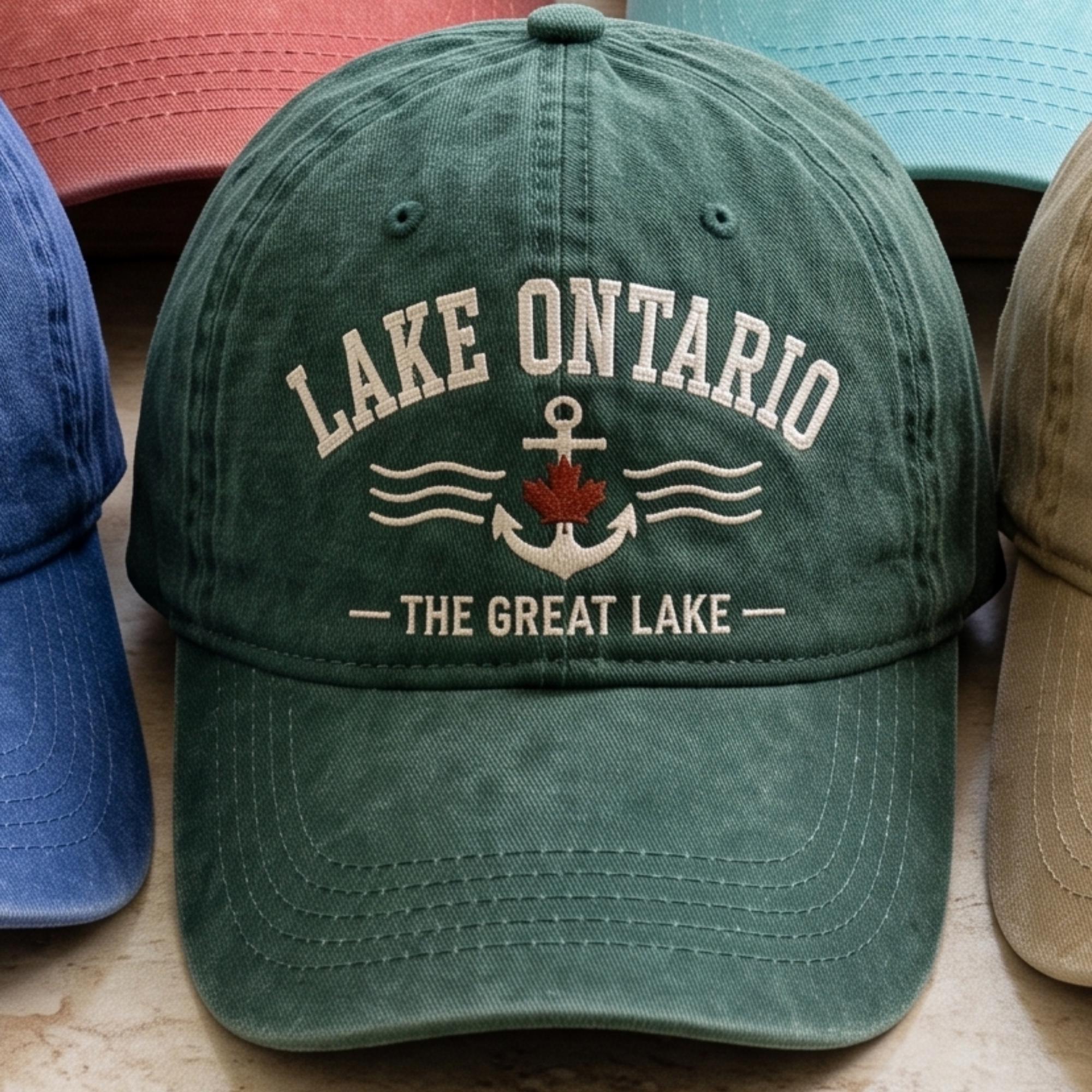 Lake Ontario Anchor Embroidered Dad Hat – Maple Leaf Great Lakes Canada Cap, Nautical Lake Life Cottage Gift For Lake Lover - photo 3