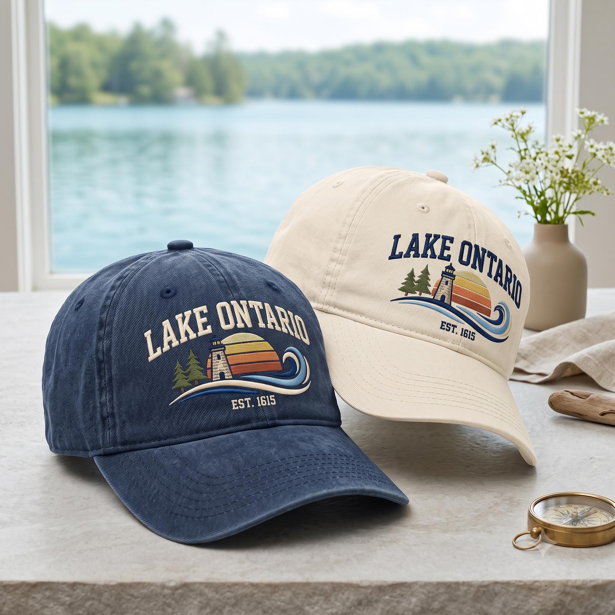 Lake Ontario Lighthouse Embroidered Dad Hat – Vintage Great Lakes Canada Cap And Nautical Summer Cottage Gift For Lake Life