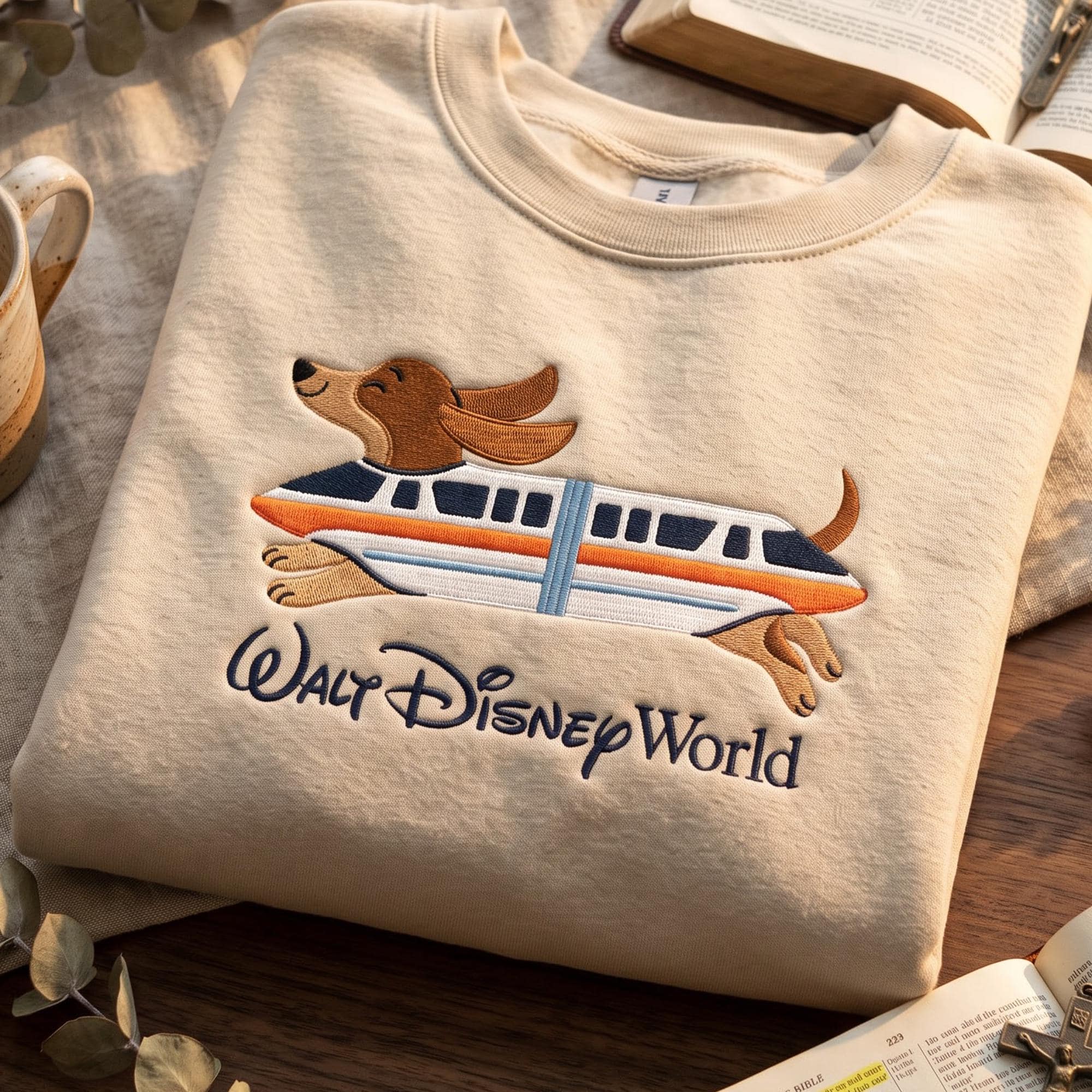 Embroidered Disney Monorail Dachshund Dog Sweatshirt – Walt Disney World Vacation Sweater and Magic Kingdom Graphic Tee for Trip Shirt - photo 2
