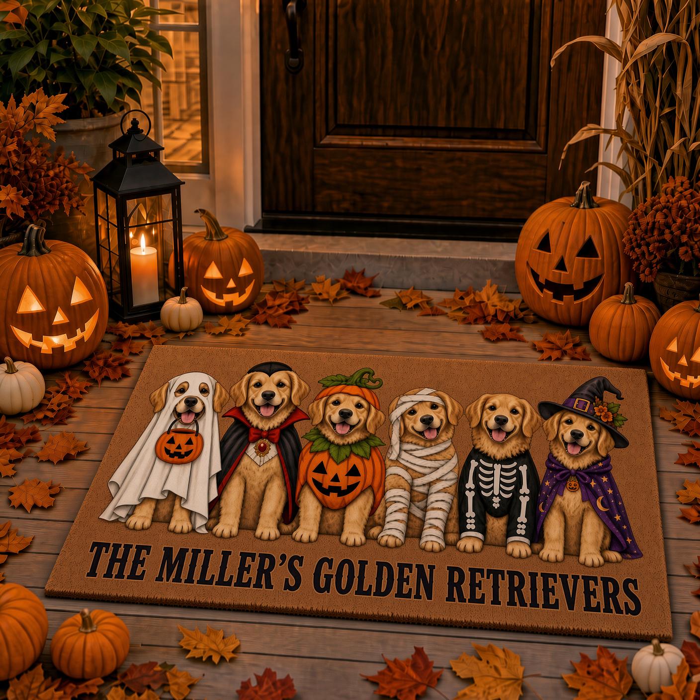 Personalized Golden Retriever Family Name Halloween Doormat – Costume Dogs Welcome Mat, Pet Dog Lover Gift And Front Porch Decor - photo 2