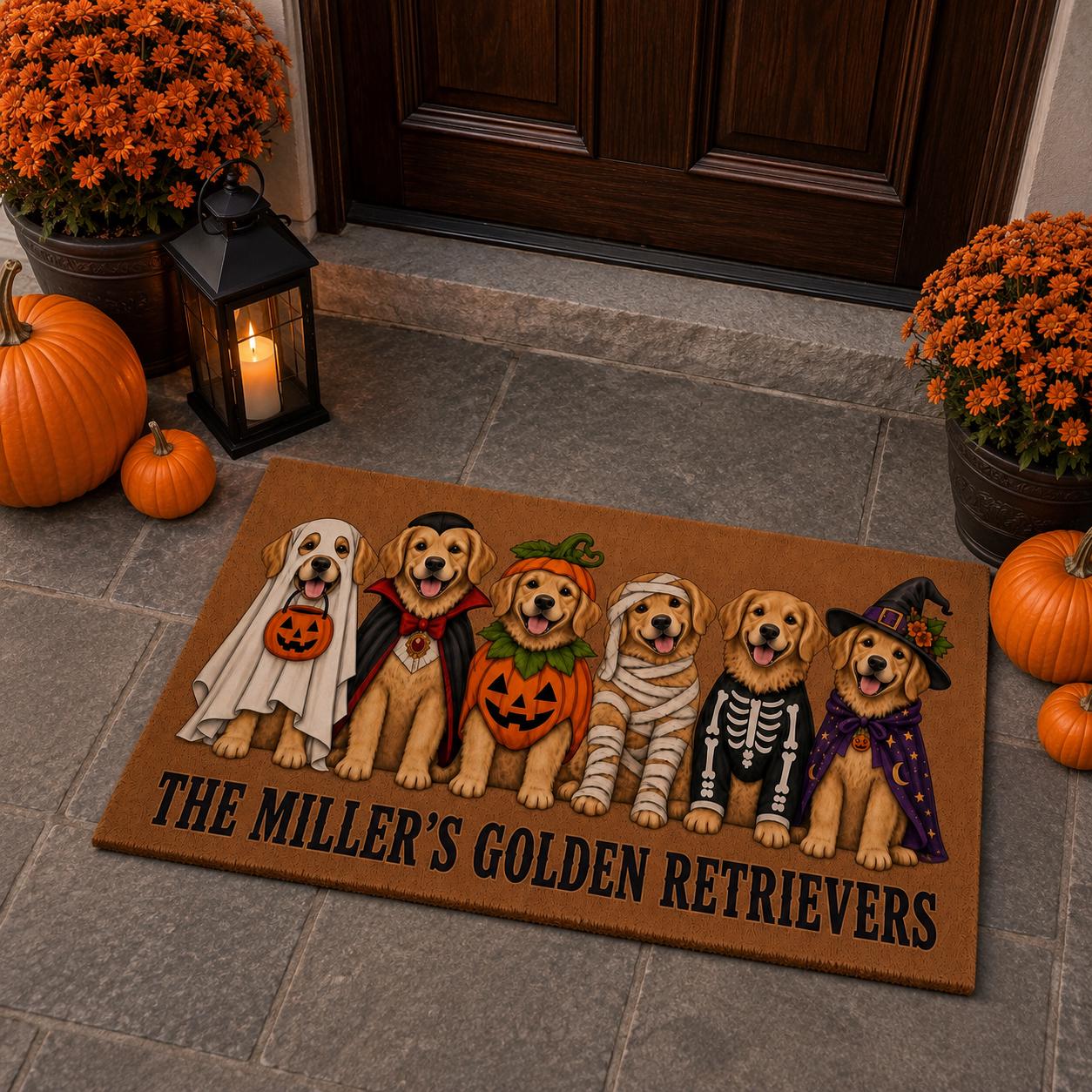 Personalized Golden Retriever Family Name Halloween Doormat – Costume Dogs Welcome Mat, Pet Dog Lover Gift And Front Porch Decor - photo 4