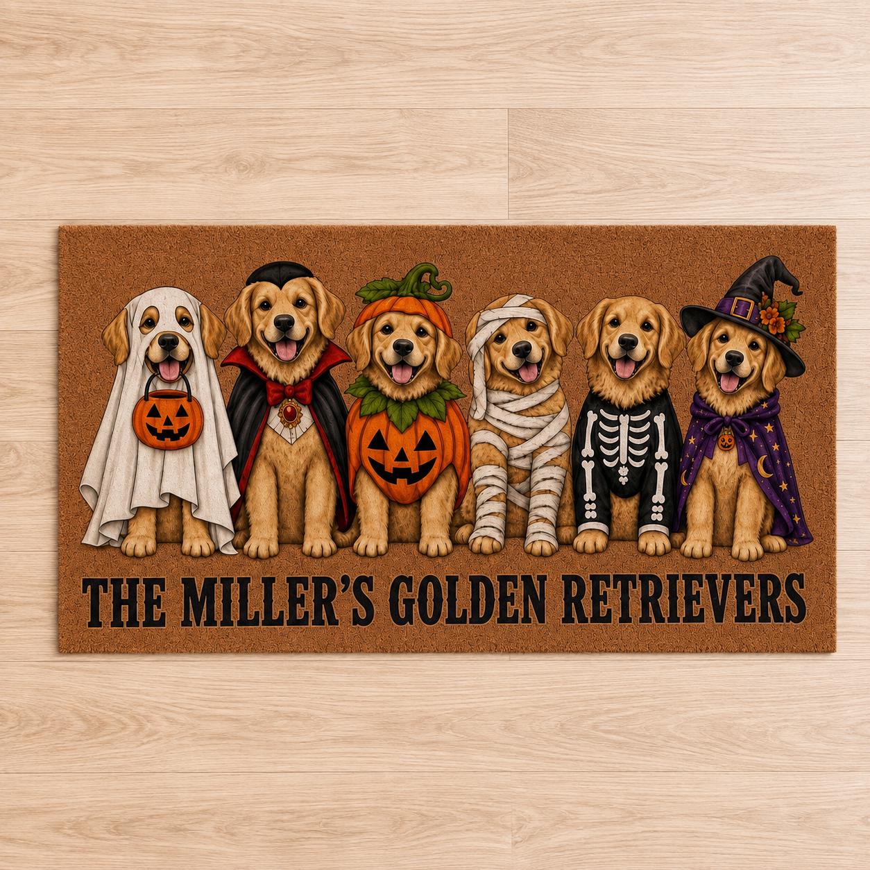 Personalized Golden Retriever Family Name Halloween Doormat – Costume Dogs Welcome Mat, Pet Dog Lover Gift And Front Porch Decor - photo 5