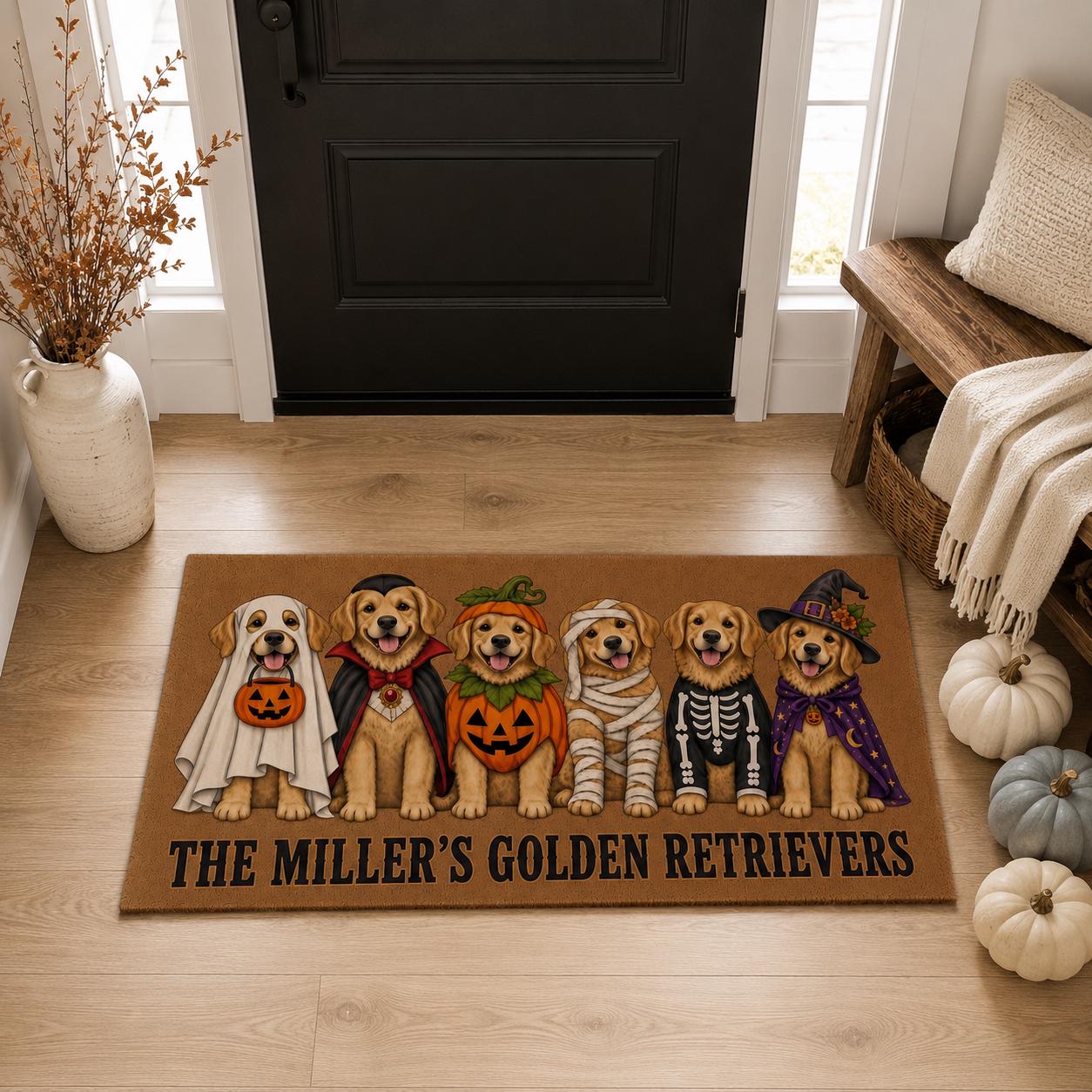 Personalized Golden Retriever Family Name Halloween Doormat – Costume Dogs Welcome Mat, Pet Dog Lover Gift And Front Porch Decor - photo 6