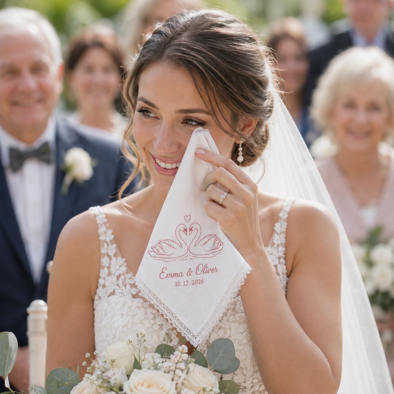 Personalized Embroidery Wedding Handkerchief with Swan Couple Linen Hankie, Custom Name and Date Keepsake, Romantic Bride Wedding Gift - photo 9