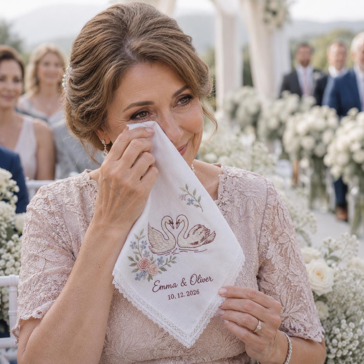 Personalized Embroidery Wedding Handkerchief with Swan Couple Linen Hankie, Custom Name and Date Keepsake, Romantic Bride Wedding Gift - photo 11