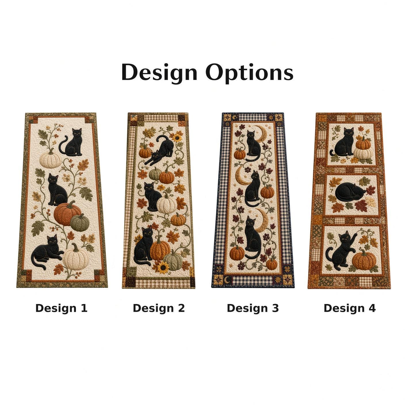 Black Cat Table Runner with Quilt Style Fall Pumpkin Autumn Decor for Halloween Thanksgiving Farmhouse Dining - photo 4