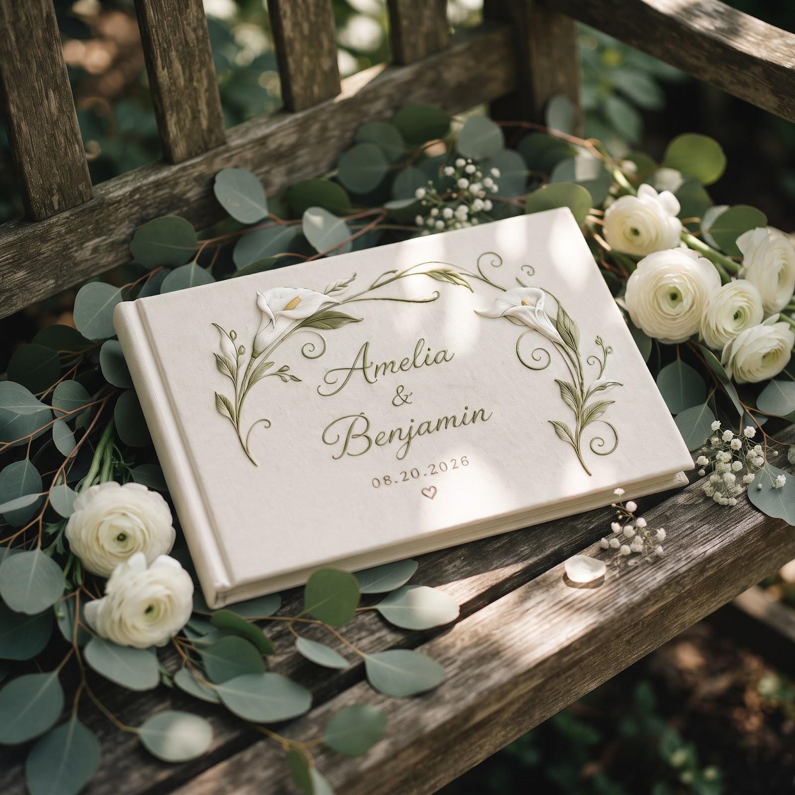 Personalized Handmade Embroidered Wedding Guest Book with Calla Lily Floral Guestbook, Custom Couple Names and Date, Elegant Wedding Keepsake - photo 9