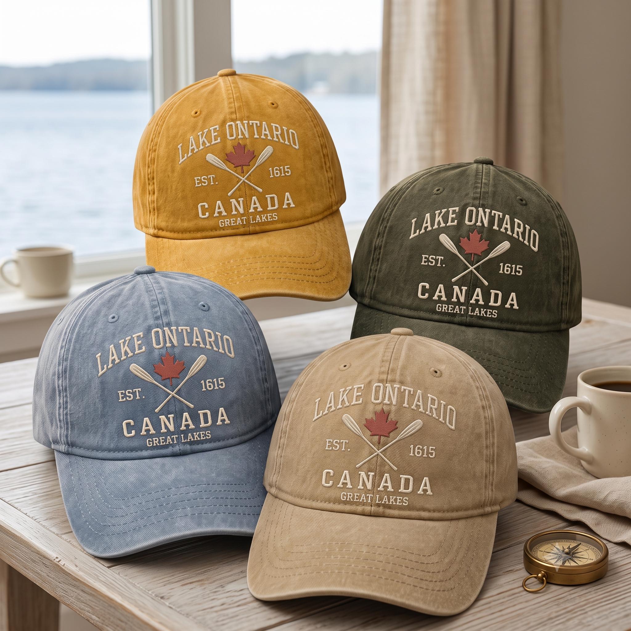 Lake Ontario Canada Maple Leaf Paddle Embroidered Dad Hat – Great Lakes Canadian Lake Life Cap, Cottage And Boating Gift