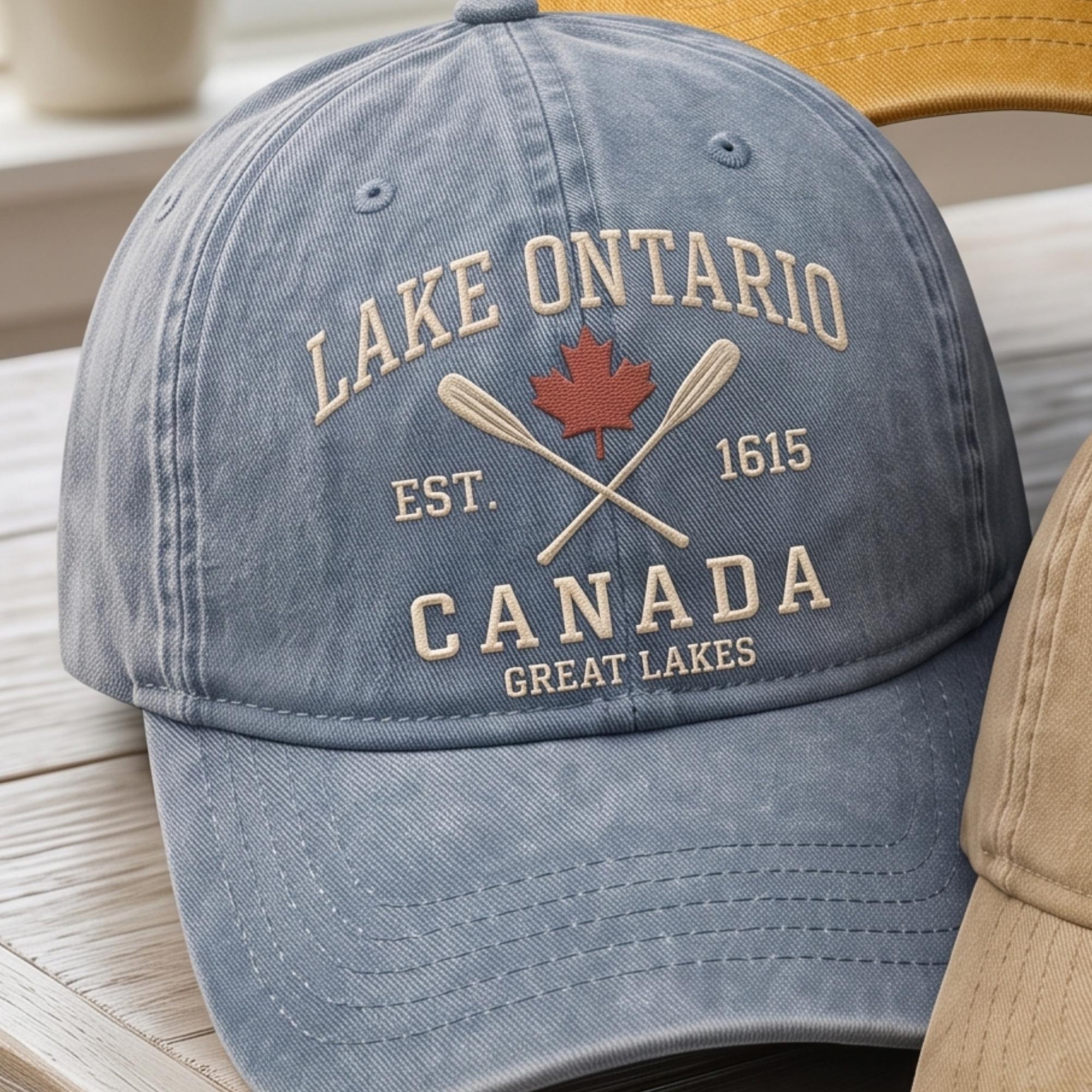 Lake Ontario Canada Maple Leaf Paddle Embroidered Dad Hat – Great Lakes Canadian Lake Life Cap, Cottage And Boating Gift - photo 2