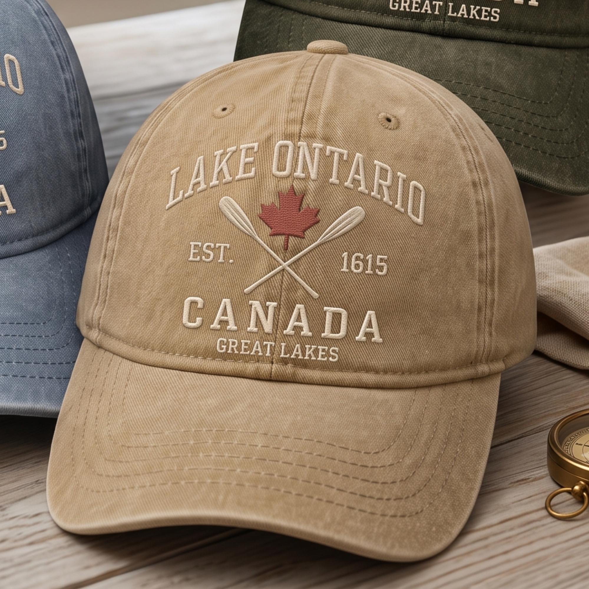 Lake Ontario Canada Maple Leaf Paddle Embroidered Dad Hat – Great Lakes Canadian Lake Life Cap, Cottage And Boating Gift - photo 3