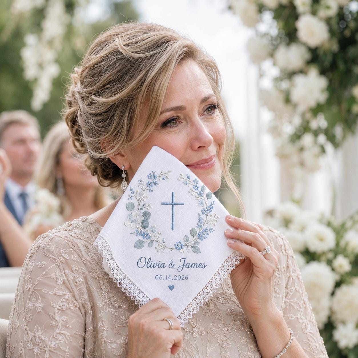 Personalized Embroidery Wedding Handkerchief with Christian Cross Floral Linen Hankie, Custom Name and Date Keepsake, Faith Wedding Gift - photo 12