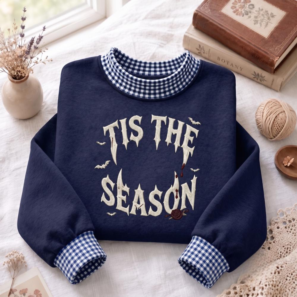 Tis The Season Embroidered Halloween Sweatshirt – Gothic Spooky Dark Fall Sweater, Vampire Style Bat Shirt And Crewneck - photo 6