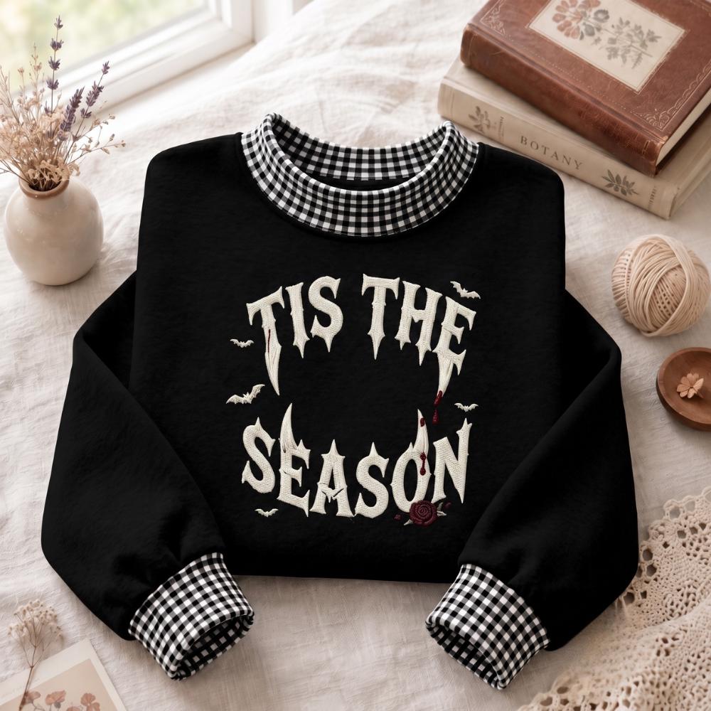 Tis The Season Embroidered Halloween Sweatshirt – Gothic Spooky Dark Fall Sweater, Vampire Style Bat Shirt And Crewneck - photo 7