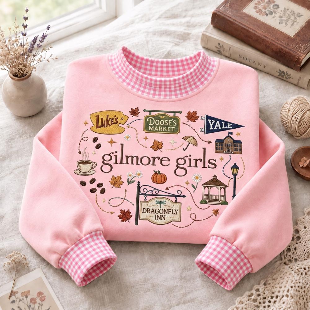 Cute Embroidered Small Town Pumpkin Caf Inspired Fall Sweatshirt – Cozy Autumn Bookish Coffee Lover Sweater And Crewneck Shirt - photo 2