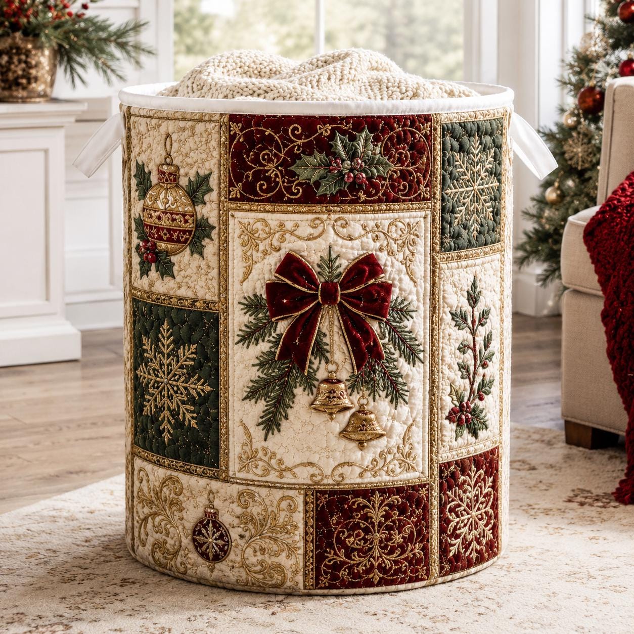 Nutcracker Laundry Basket with Quilt Style Christmas Hamper Toy Soldier Storage Bin Holiday Organizer Gift - photo 2