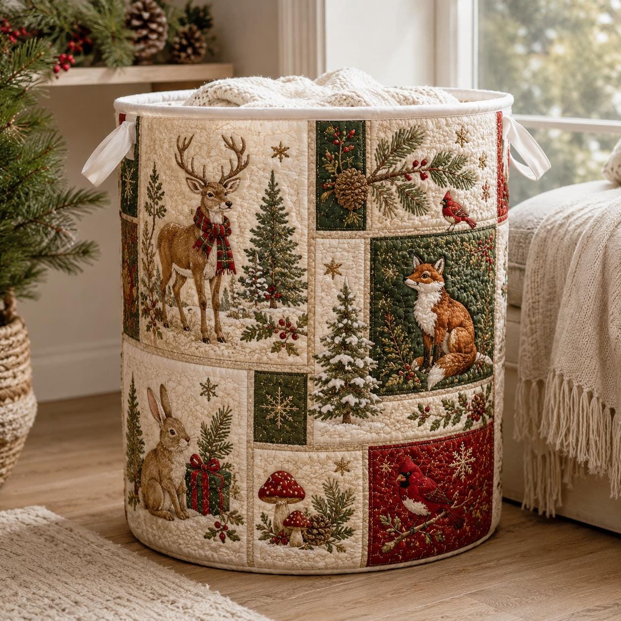Nutcracker Laundry Basket with Quilt Style Christmas Hamper Toy Soldier Storage Bin Holiday Organizer Gift - photo 3