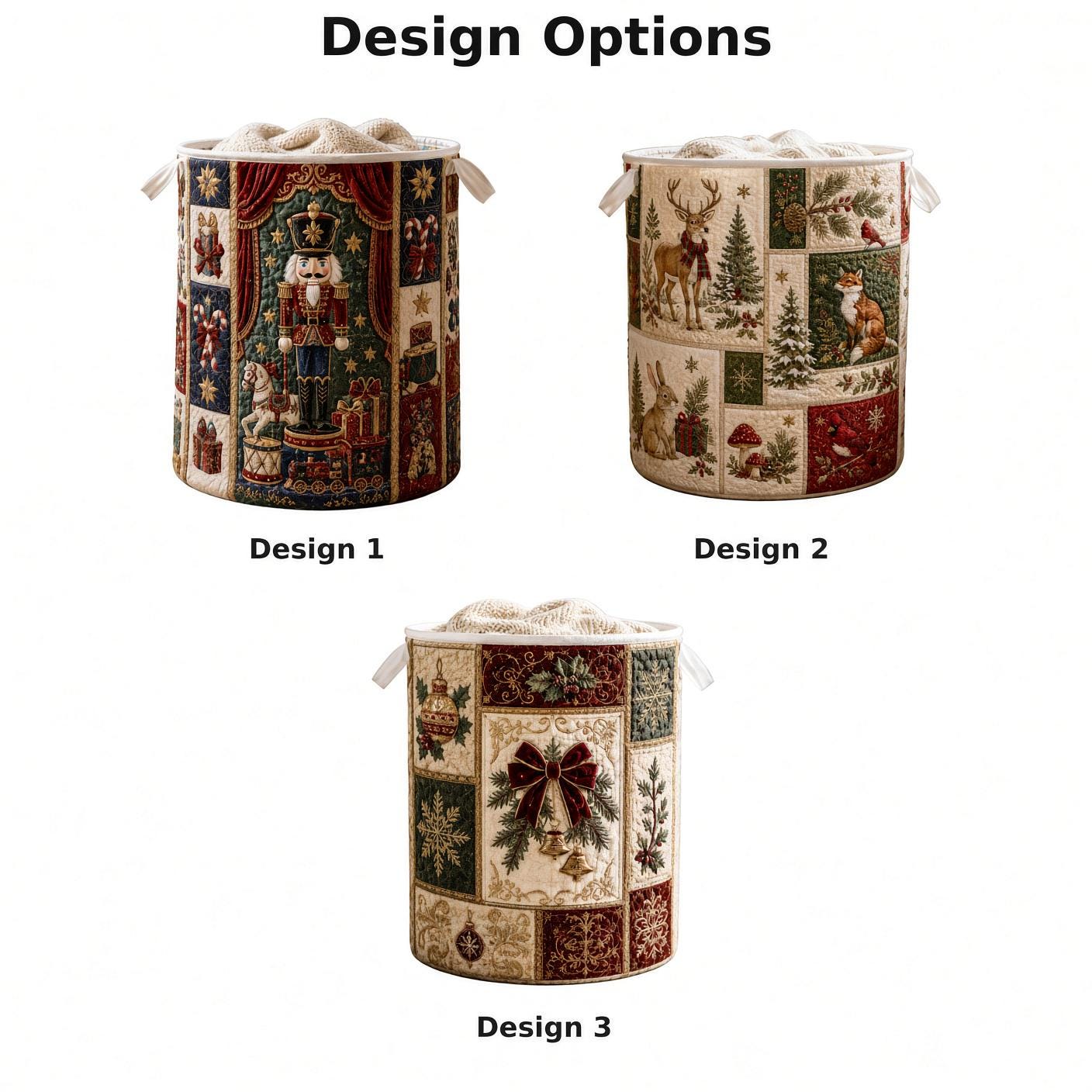Nutcracker Laundry Basket with Quilt Style Christmas Hamper Toy Soldier Storage Bin Holiday Organizer Gift - photo 4